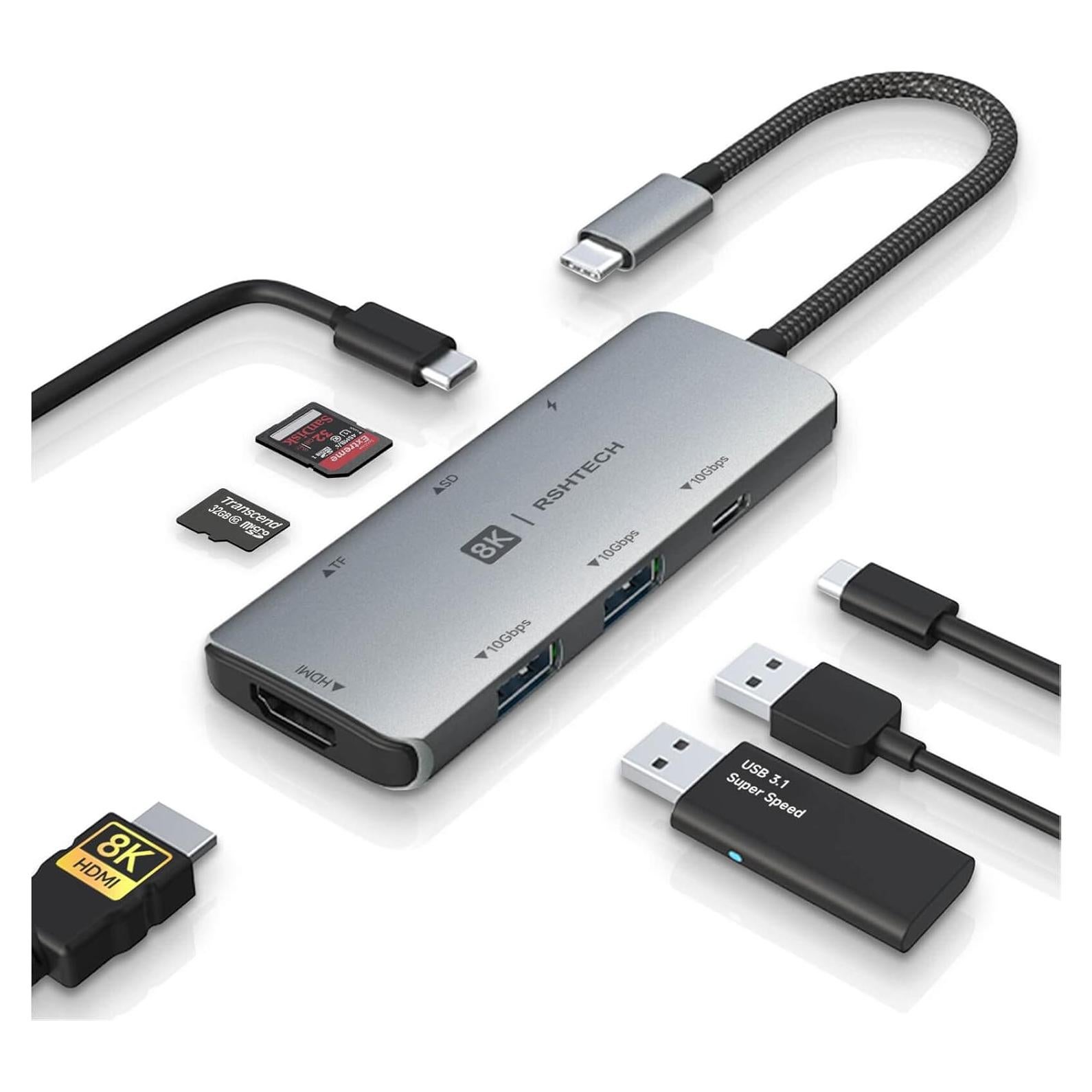Hub USB C 7 en 1 RSHTECH RSH-T02 con HDMI 8K y 100W