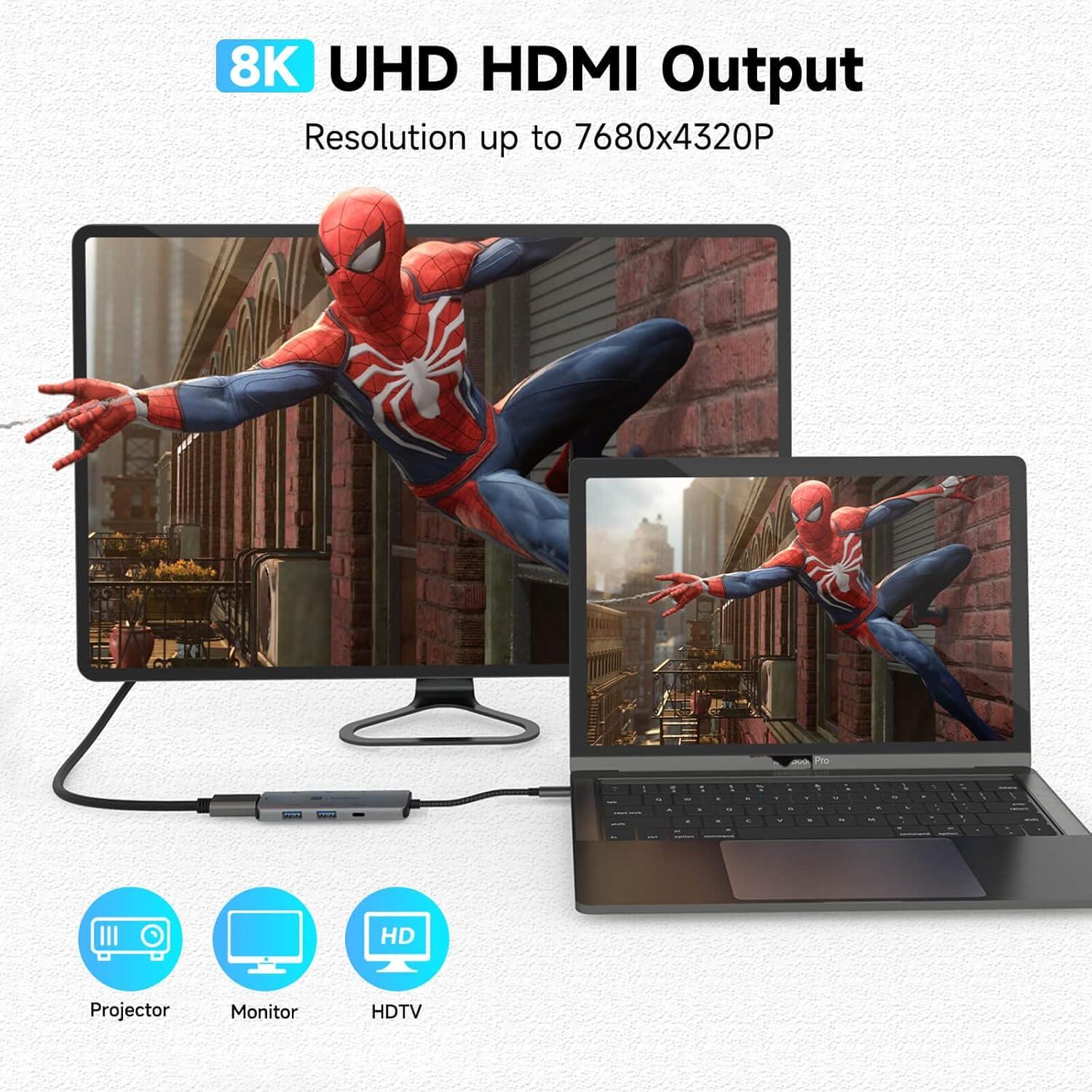 Hub USB C 7 en 1 RSHTECH RSH-T02 con HDMI 8K y 100W