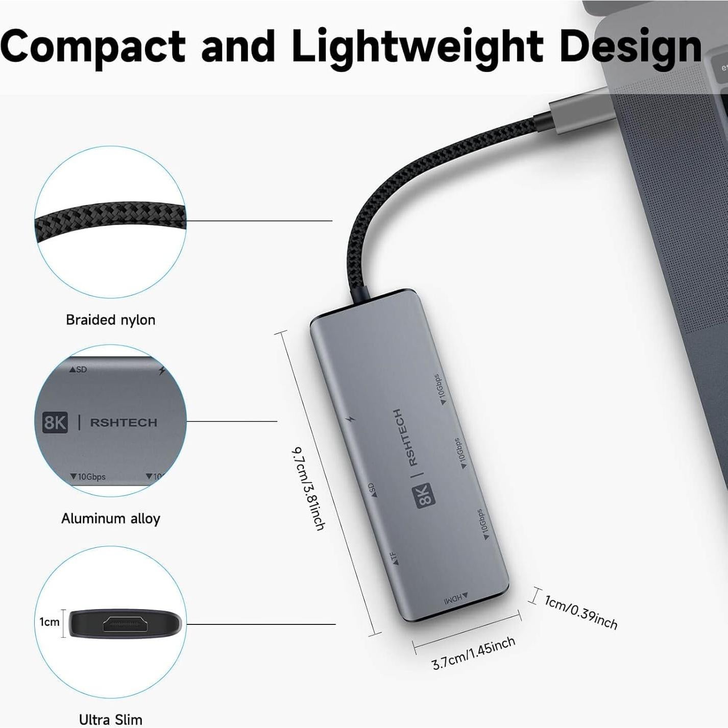 Hub USB C 7 en 1 RSHTECH RSH-T02 con HDMI 8K y 100W