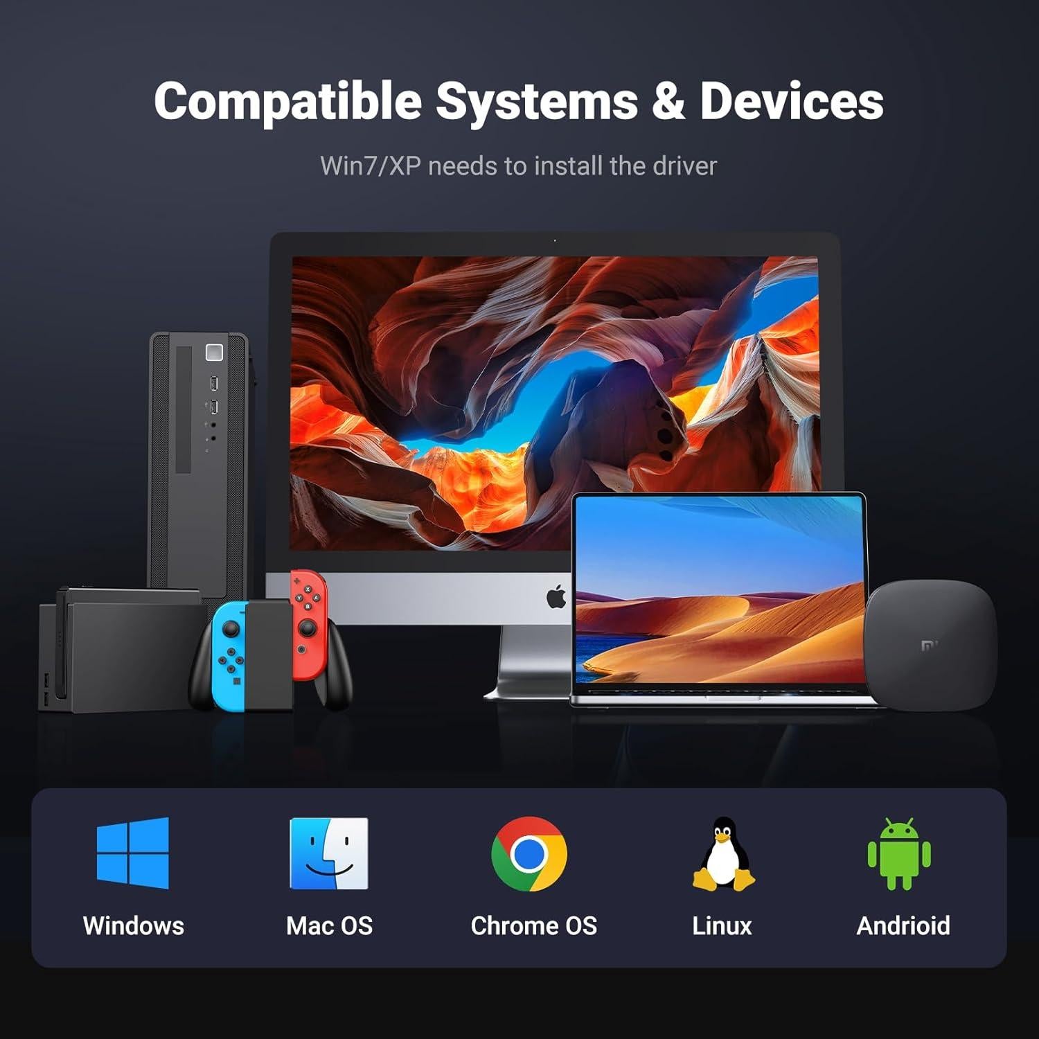 Adaptador USB a Ethernet UGREEN 5 en 1 con 3 Puertos USB 3.0