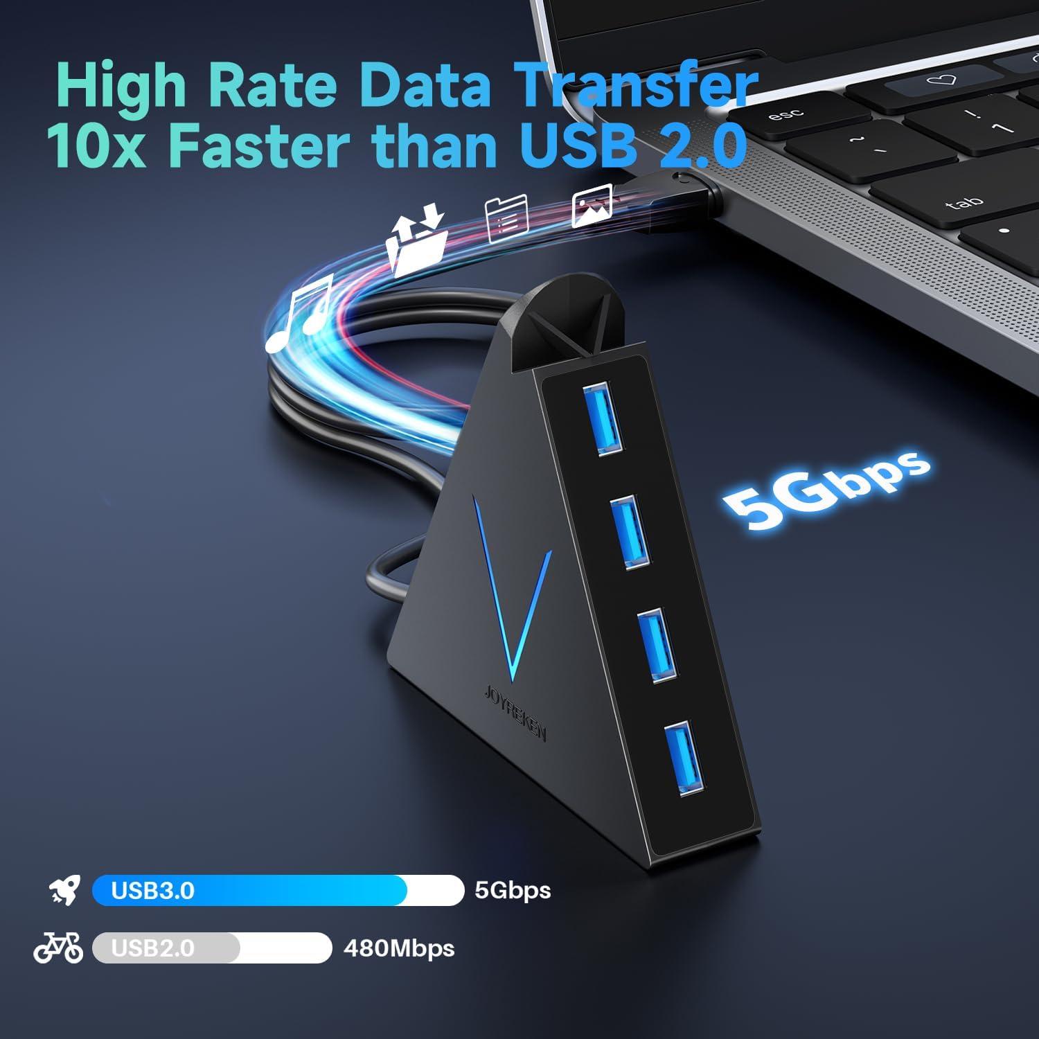 Hub USB 3.0 JoyReken de 4 Puertos con Cable de 60.96 cm