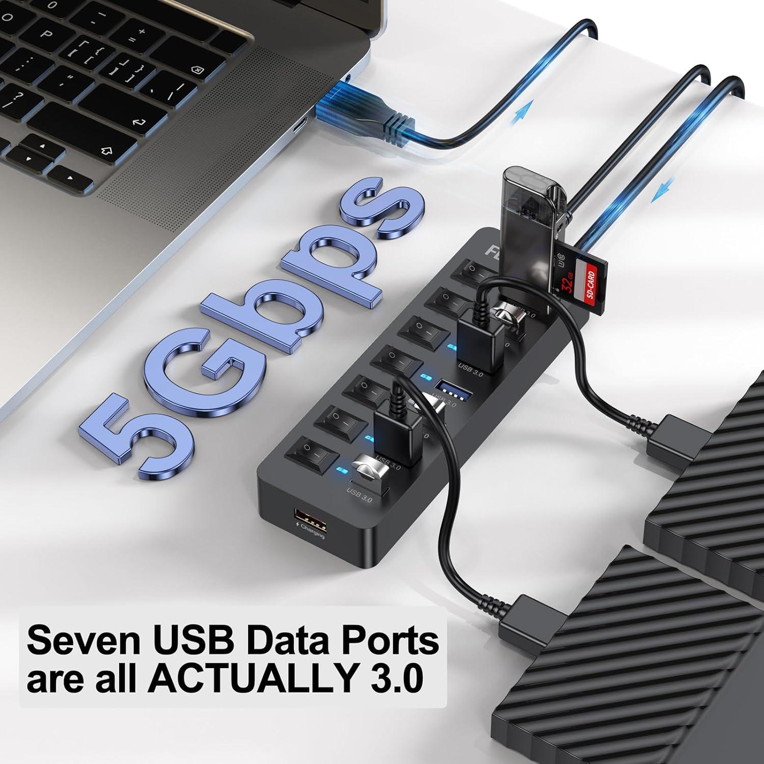 Hub USB 3.0 Alimentado FEMORO 7 Puertos 12W Carga Adaptador