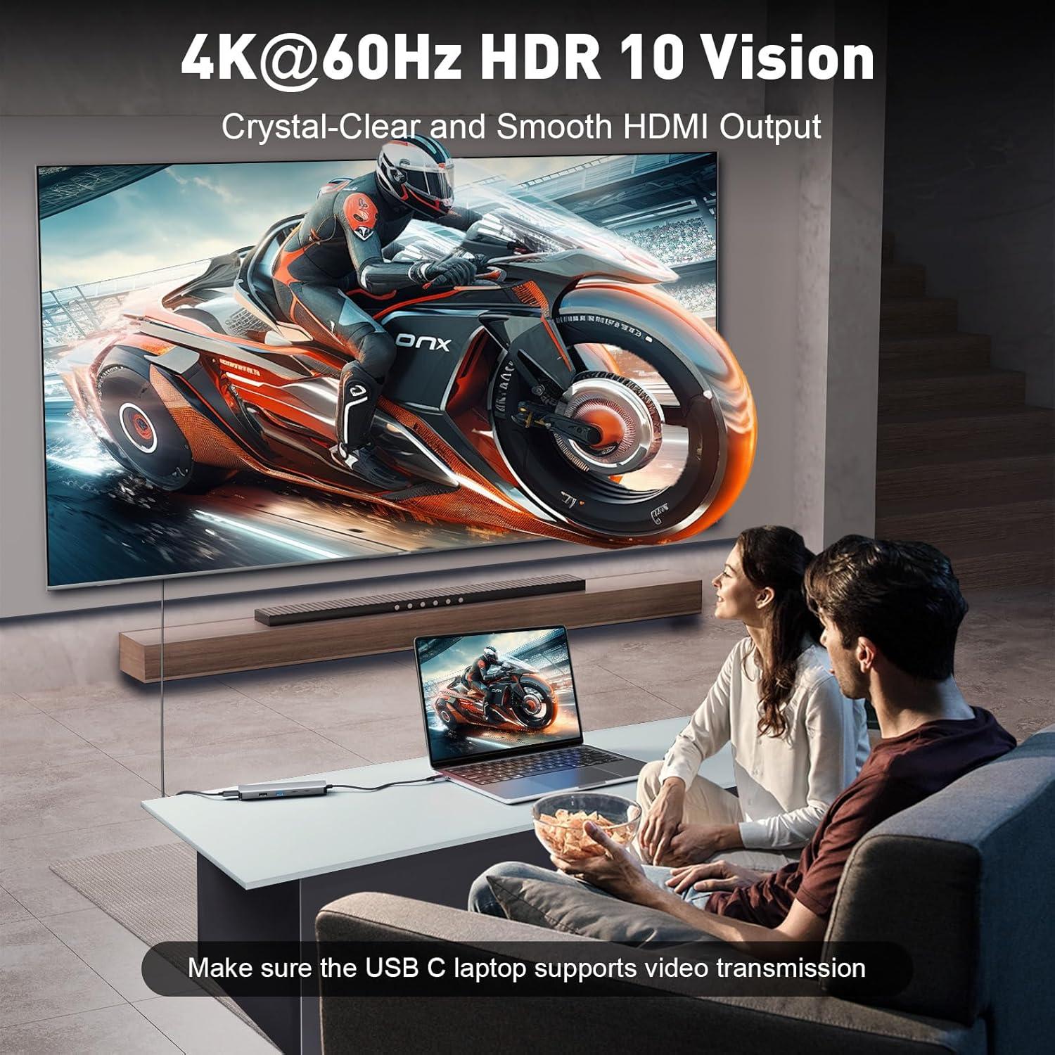 Hub USB C 9-en-1 UANTIN con HDMI 4K, 5 Puertos USB y Carga 100W