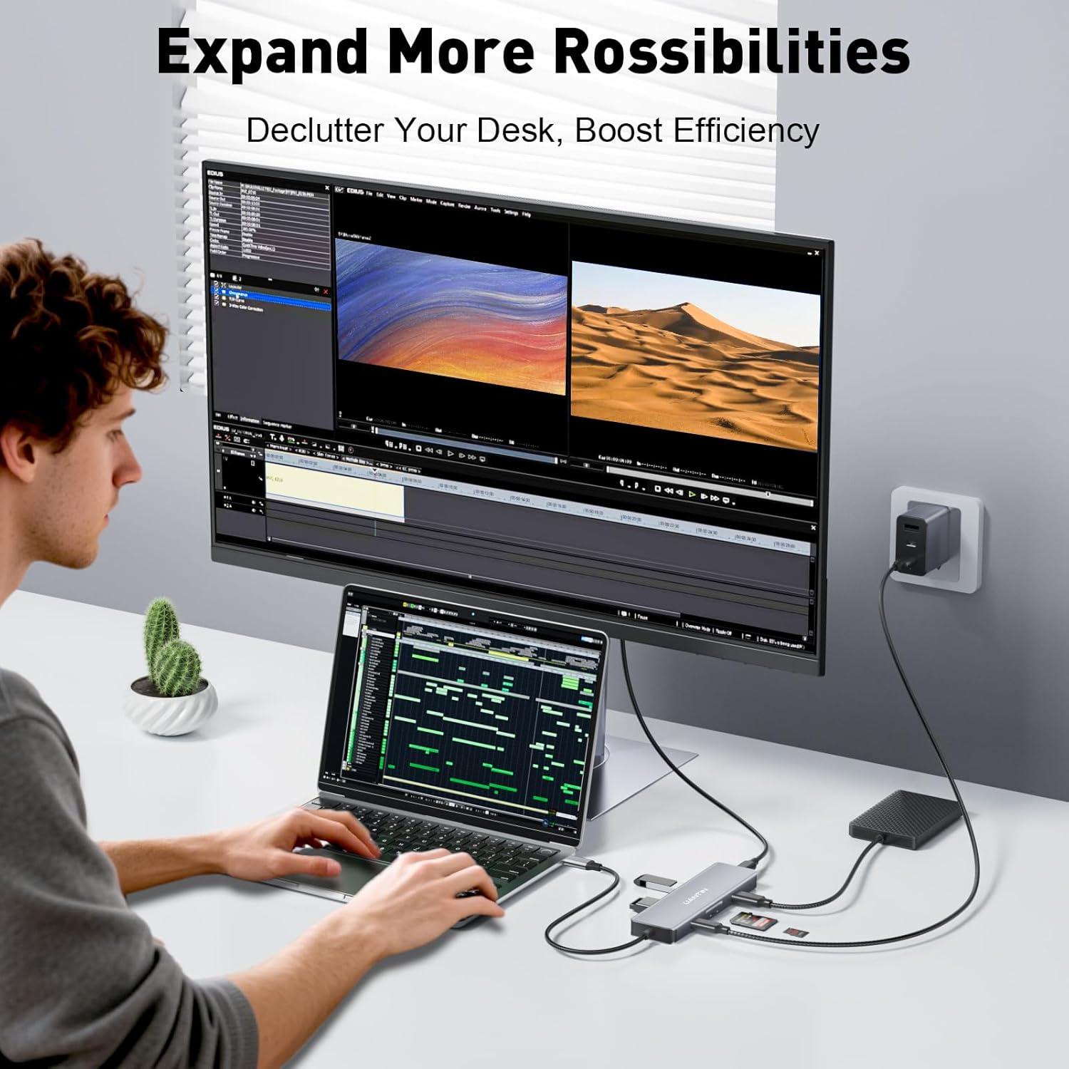 Hub USB C 9-en-1 UANTIN con HDMI 4K, 5 Puertos USB y Carga 100W