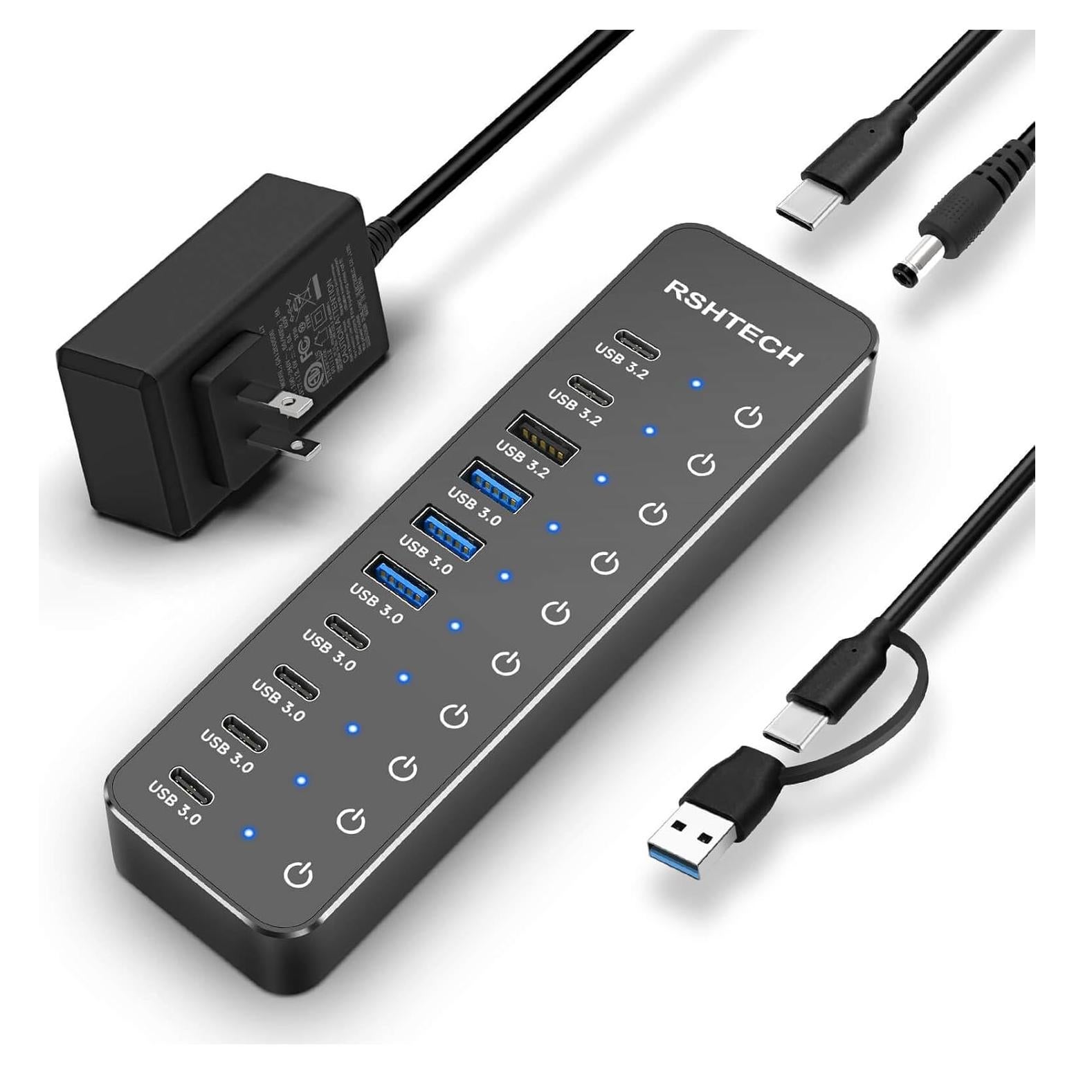 Hub USB 3.2 RSHTECH 10 Puertos 60W con Interruptores Táctiles