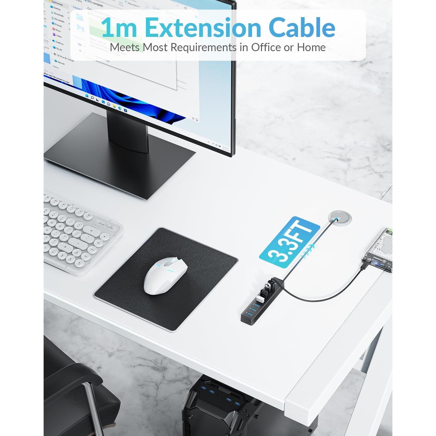 Hub USB 3.0 PHIXERO 7 Puertos con Cable de 1m para PC