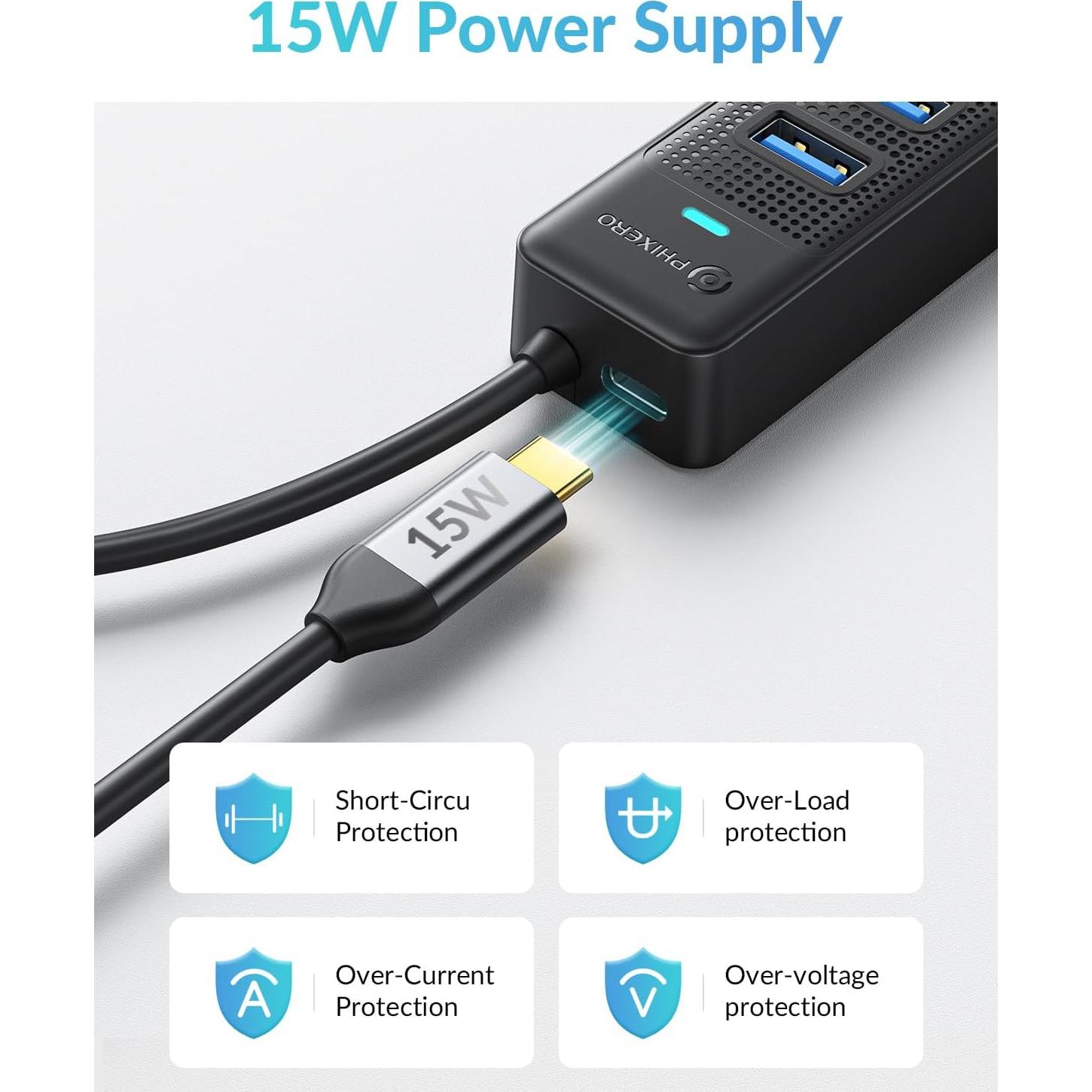 Hub USB 3.0 PHIXERO 7 Puertos con Cable de 1m para PC