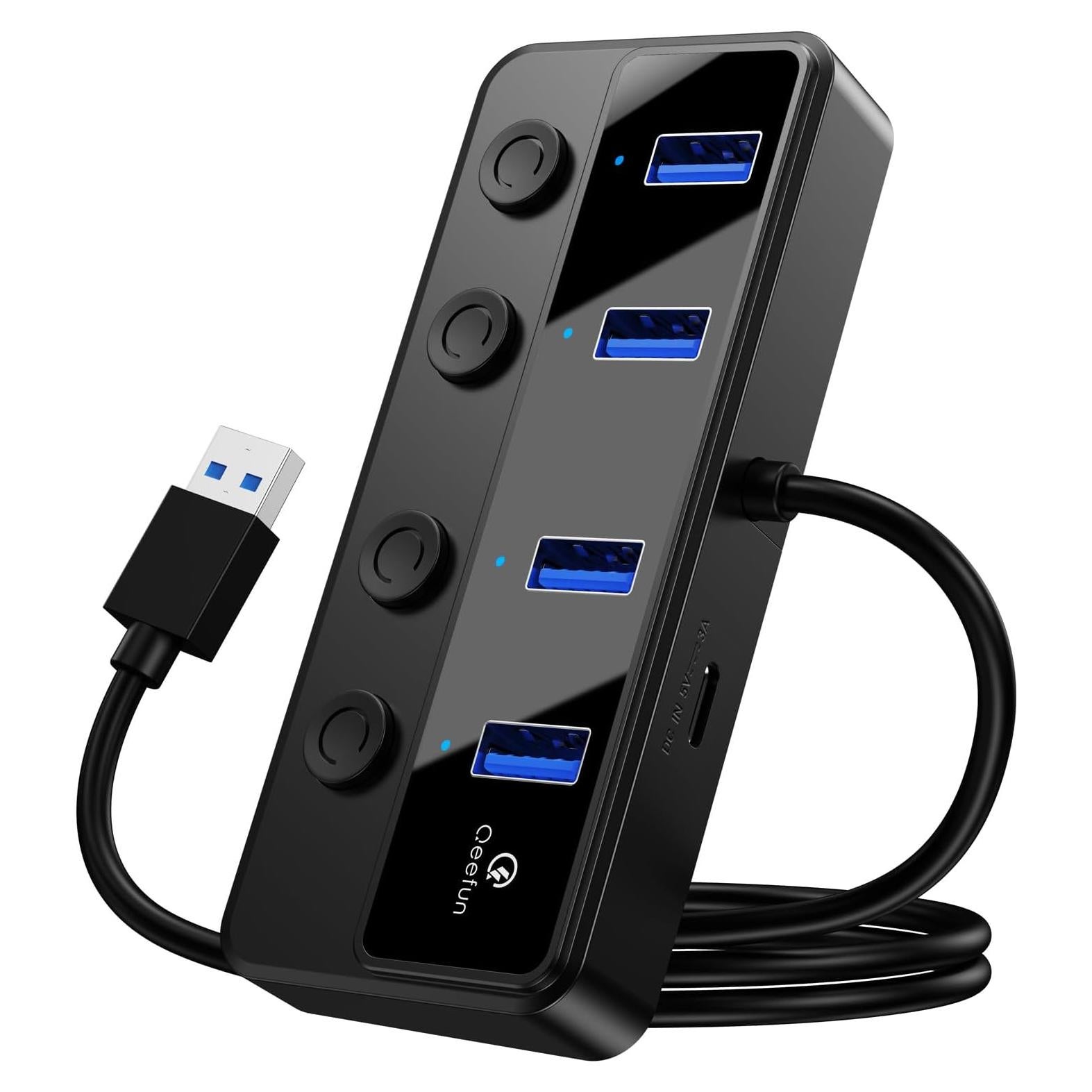 Hub USB 3.0 Qeefun 4 Puertos con Interruptores LED 0.61m
