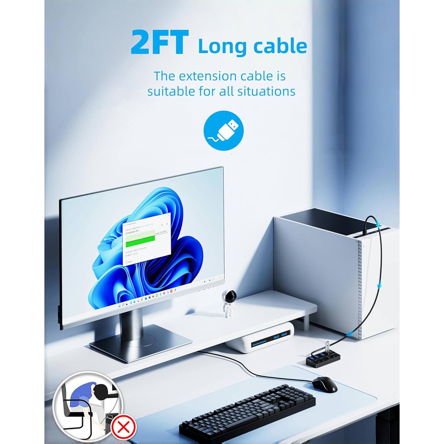 Hub USB 3.0 Qeefun 4 Puertos con Interruptores LED 0.61m