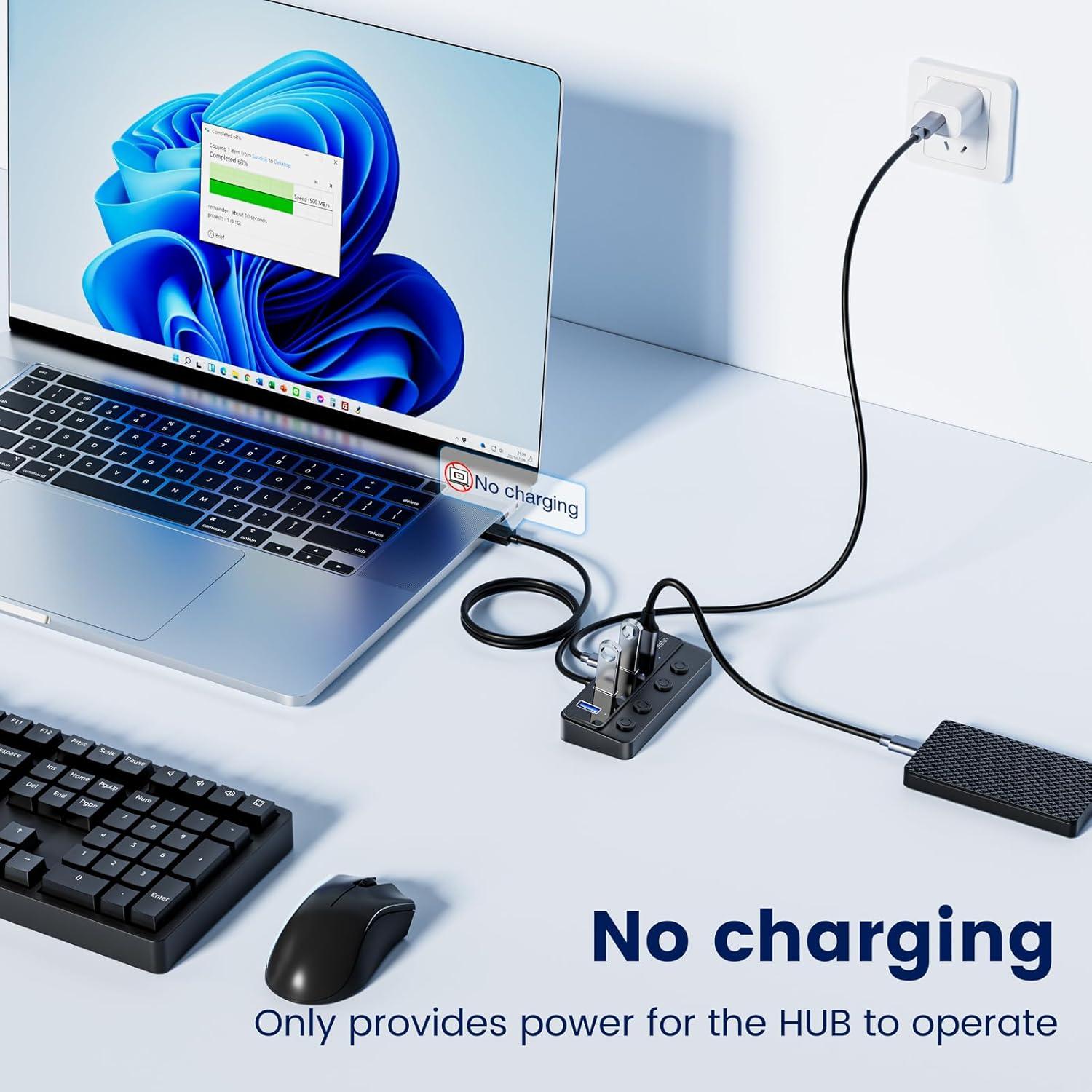 Hub USB 3.0 Qeefun 4 Puertos con Interruptores LED 0.61m