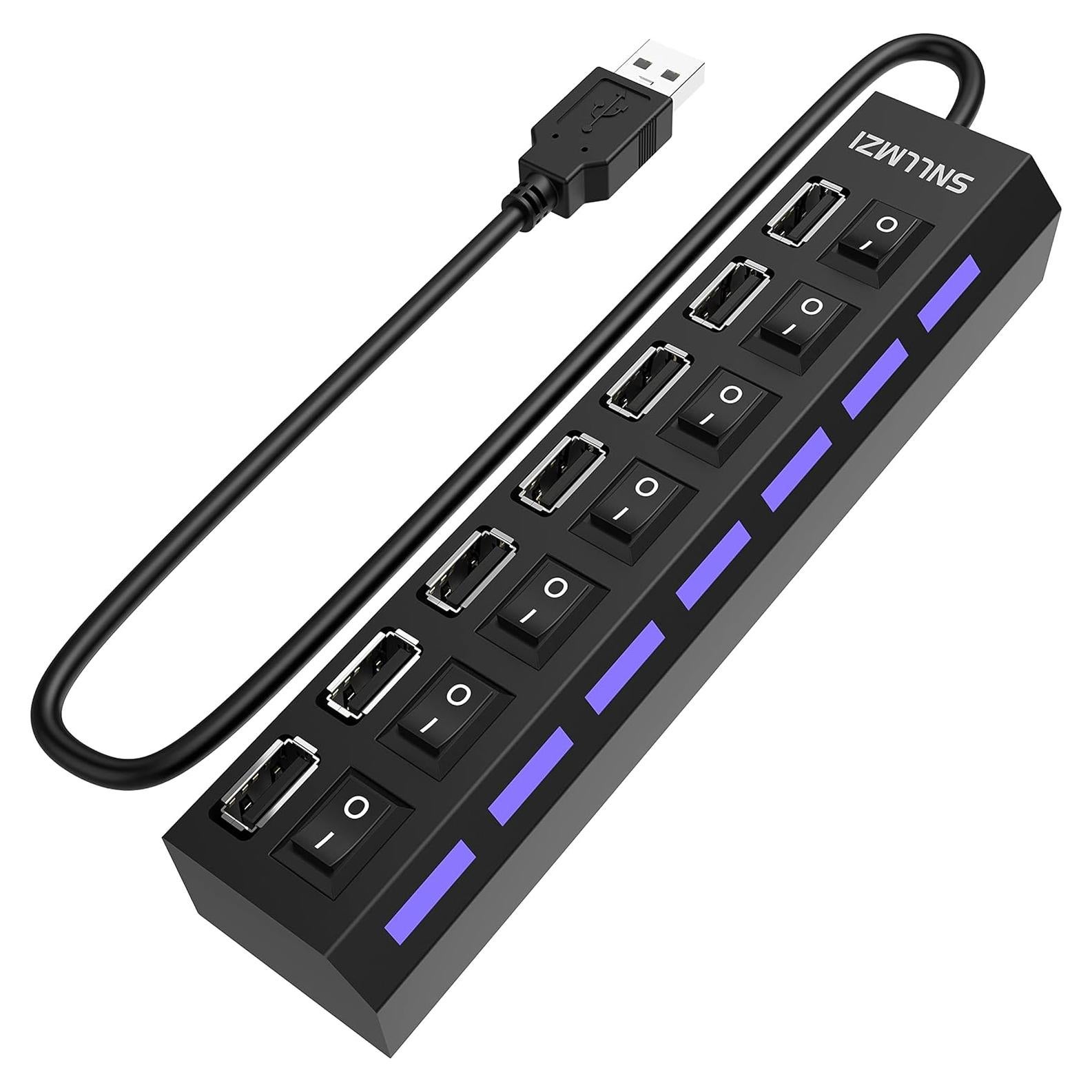 Hub USB 2.0 de 7 Puertos SNLLMZI Portátil LED Alta Velocidad