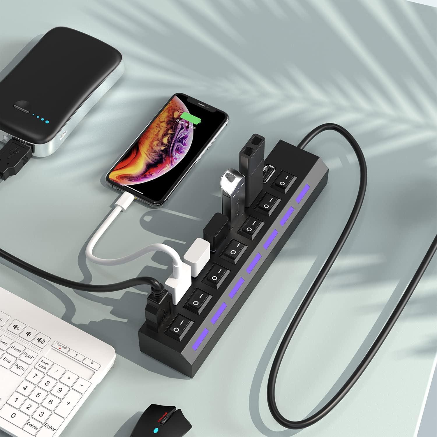 Hub USB 2.0 de 7 Puertos SNLLMZI Portátil LED Alta Velocidad