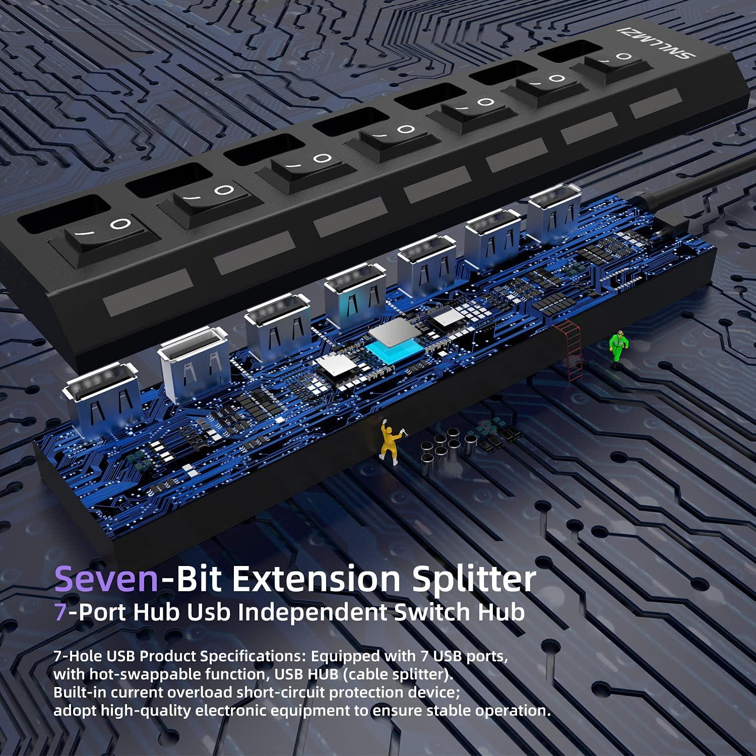 Hub USB 2.0 de 7 Puertos SNLLMZI Portátil LED Alta Velocidad