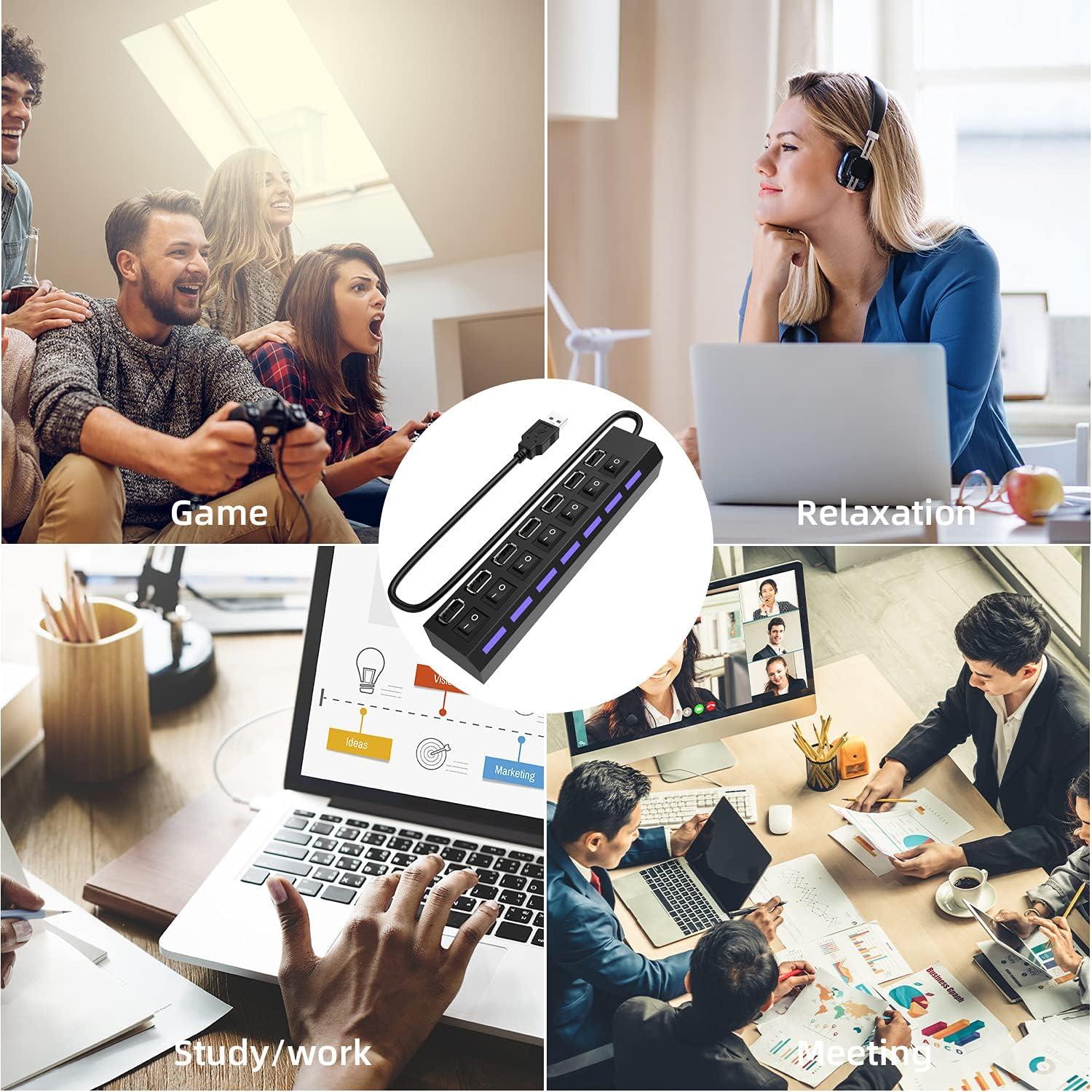Hub USB 2.0 de 7 Puertos SNLLMZI Portátil LED Alta Velocidad