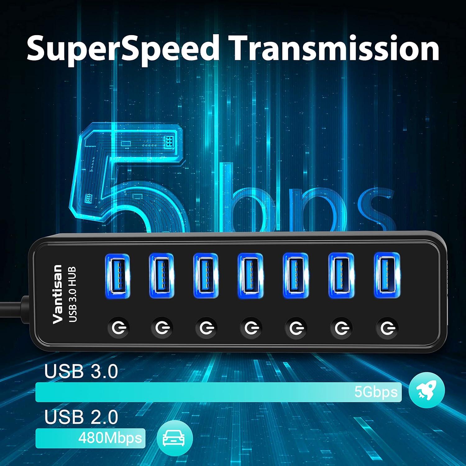 Hub USB 3.0 Alimentado 7 Puertos con Carga Inteligente BYX2-0504000-1