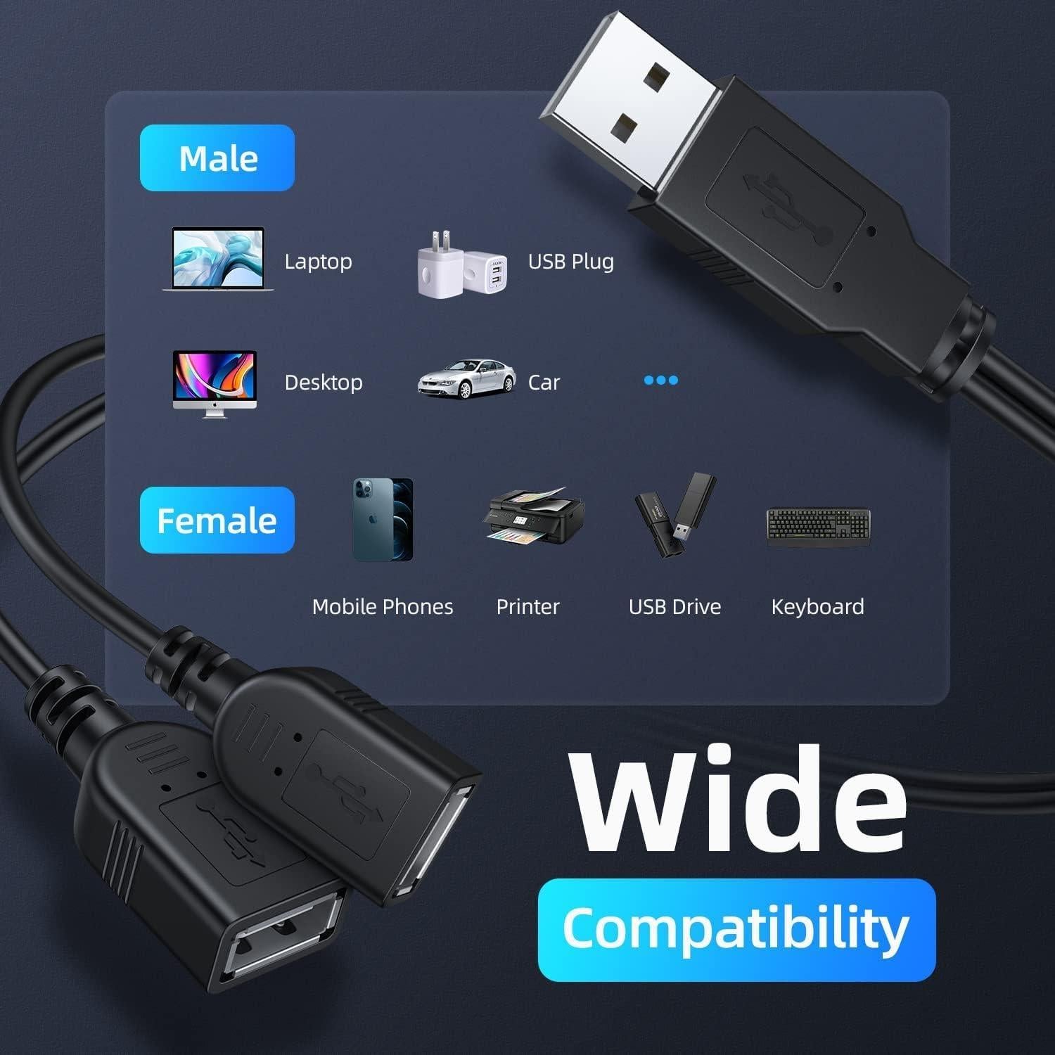 Cable Divisor USB 2.0 ANDTOBO 1 a 2 Hembra 30cm Negro
