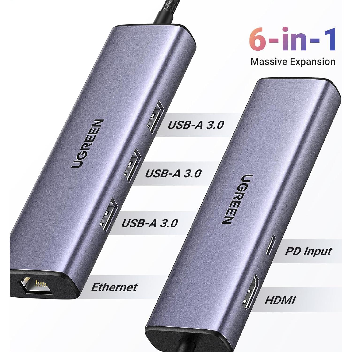 UGREEN Hub USB-C 6 en 1 con Ethernet Gigabit y HDMI 4K