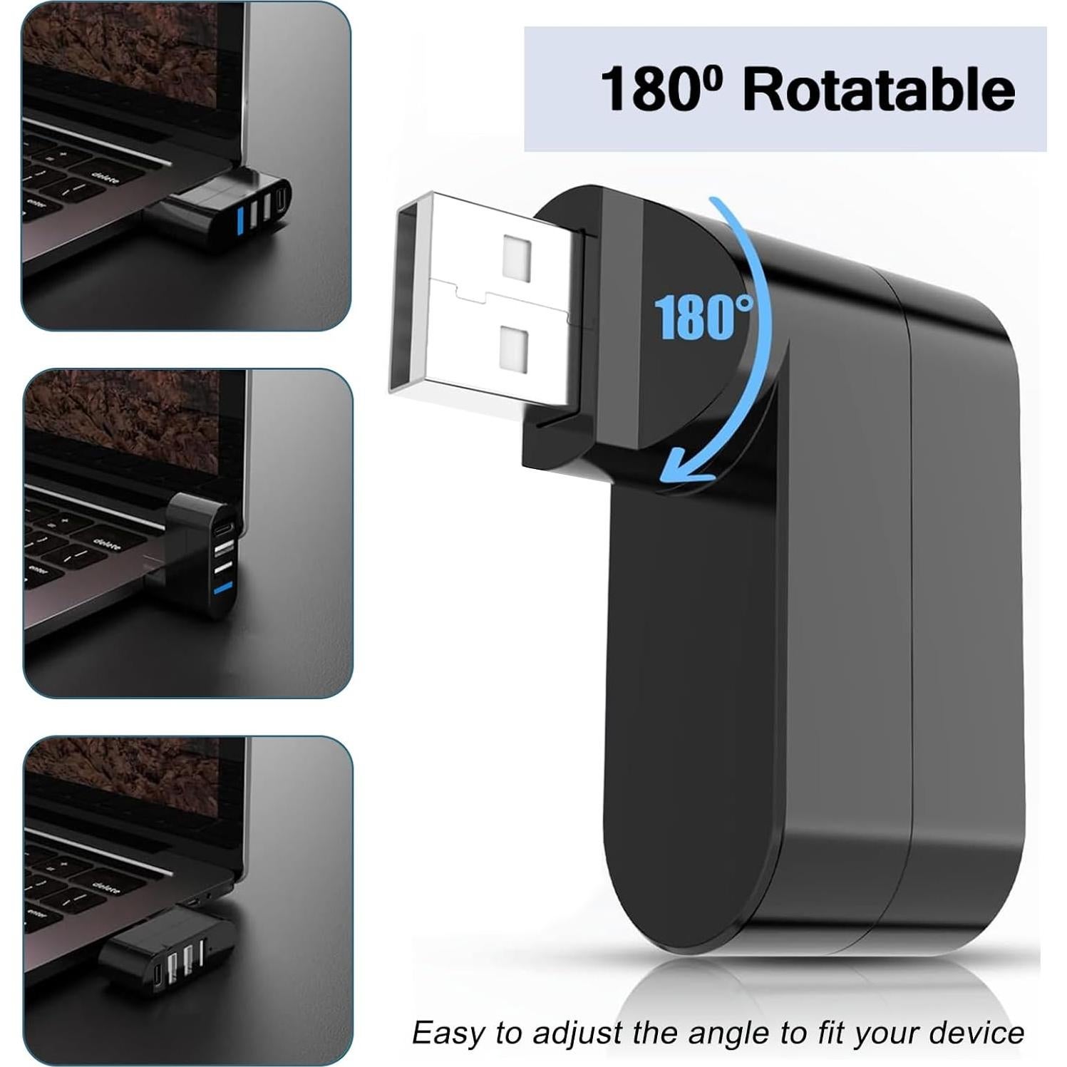 Hub USB 3.0 TIEDXIOY 4 Puertos + USB C Rotativo - Paquete de 2
