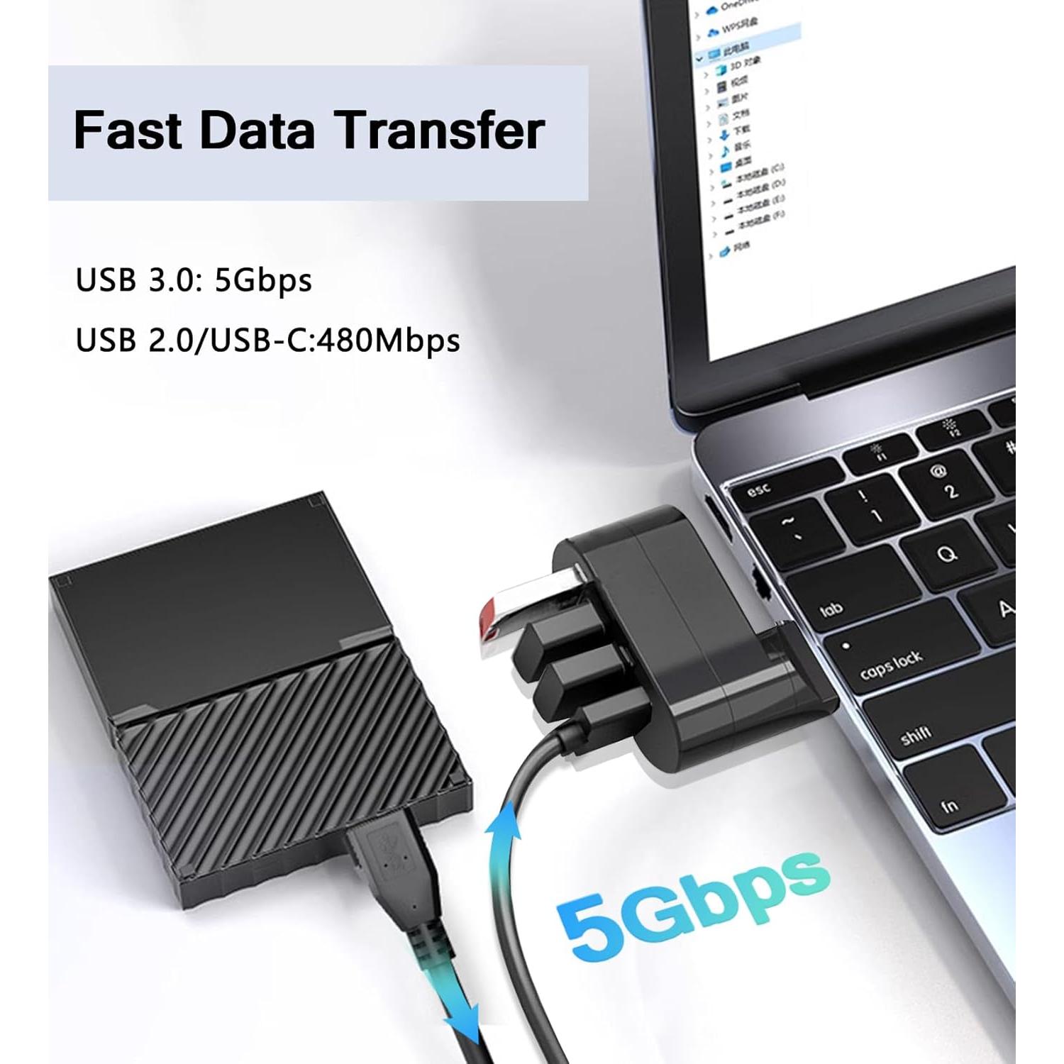 Hub USB 3.0 TIEDXIOY 4 Puertos + USB C Rotativo - Paquete de 2