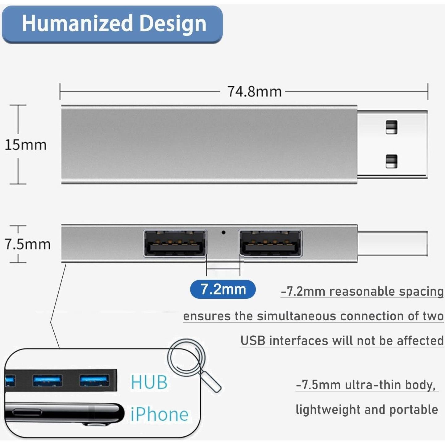 Hub USB 3.0 VIENON Aluminio 3 Puertos 5Gbps para Laptop