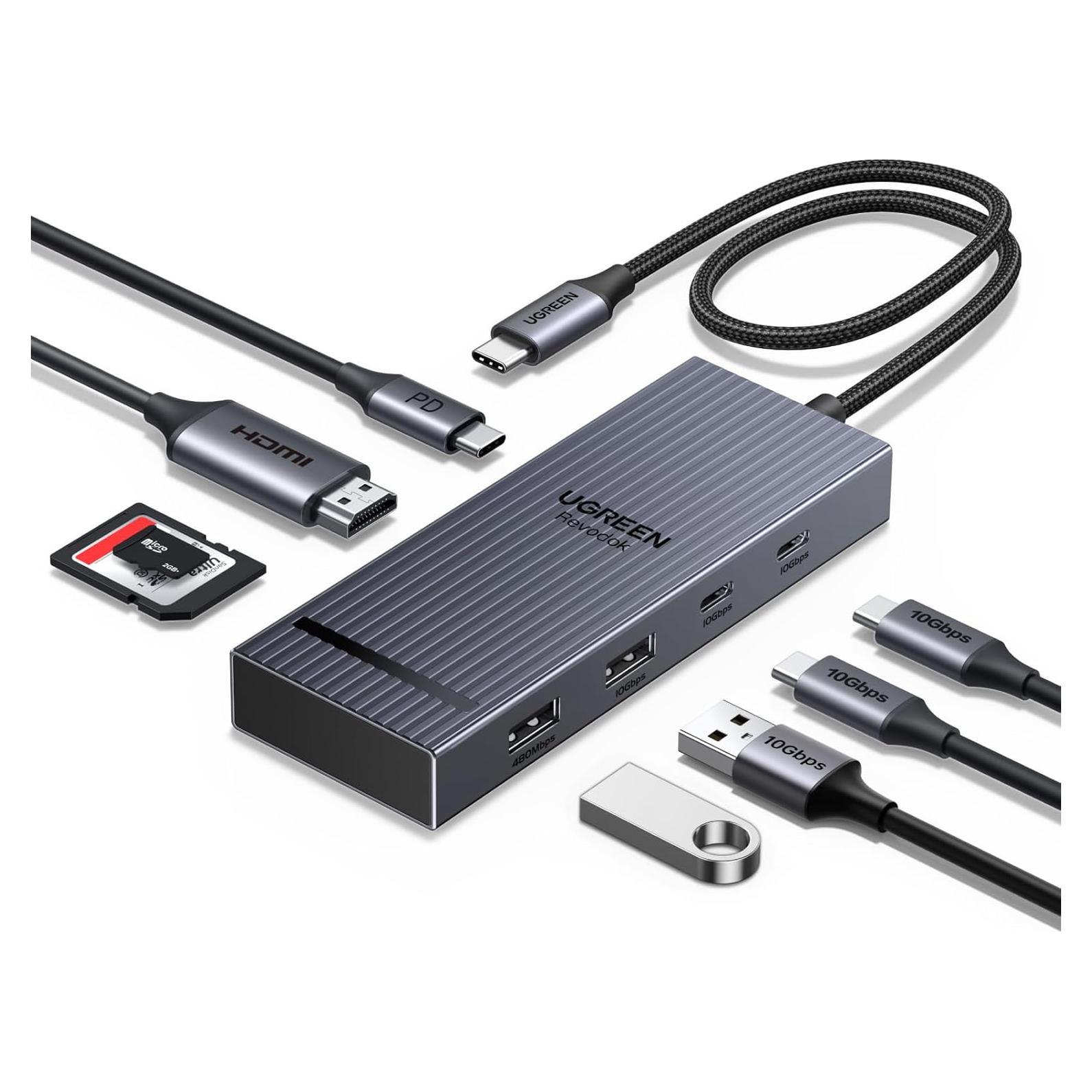 Hub USB C 8 en 1 UGREEN Revodok Pro 4K 60Hz HDMI Carga 100W