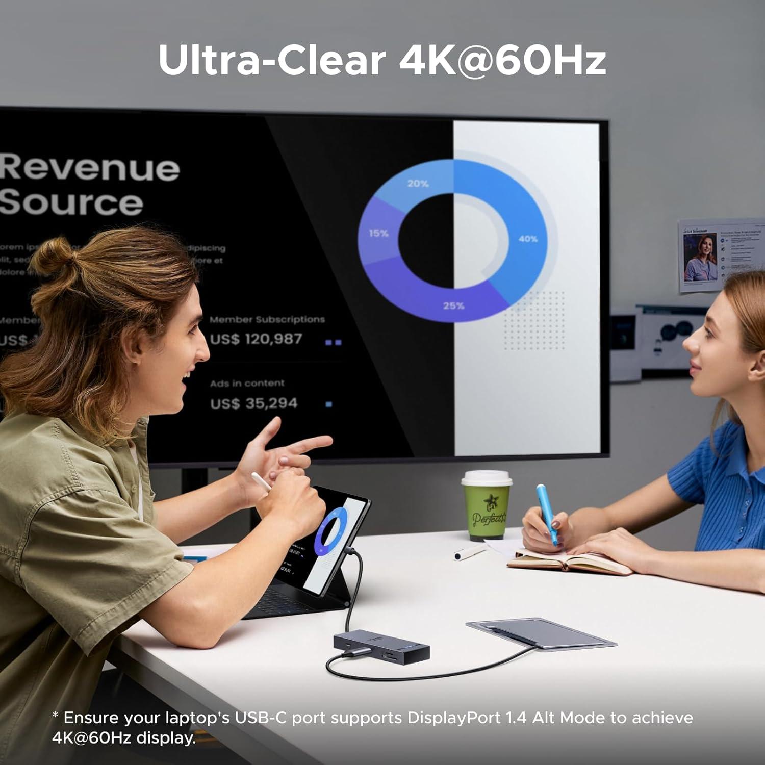 Hub USB C 8 en 1 UGREEN Revodok Pro 4K 60Hz HDMI Carga 100W