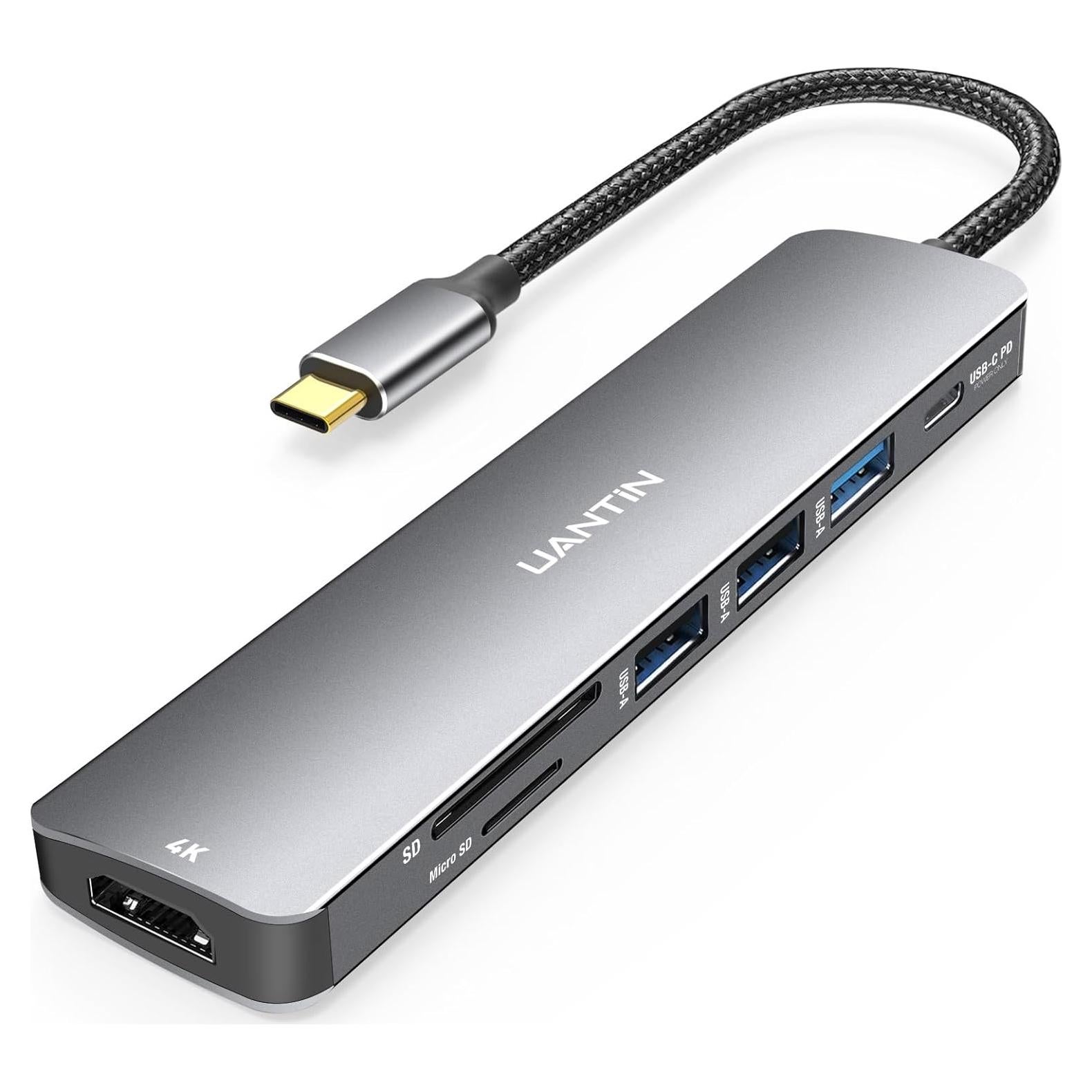 Adaptador Multiport USB C 7 en 1 UANTIN con HDMI 4K y 100W PD