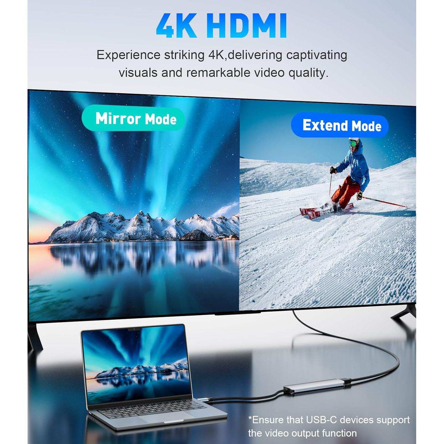 Adaptador Multiport USB C 7 en 1 UANTIN con HDMI 4K y 100W PD