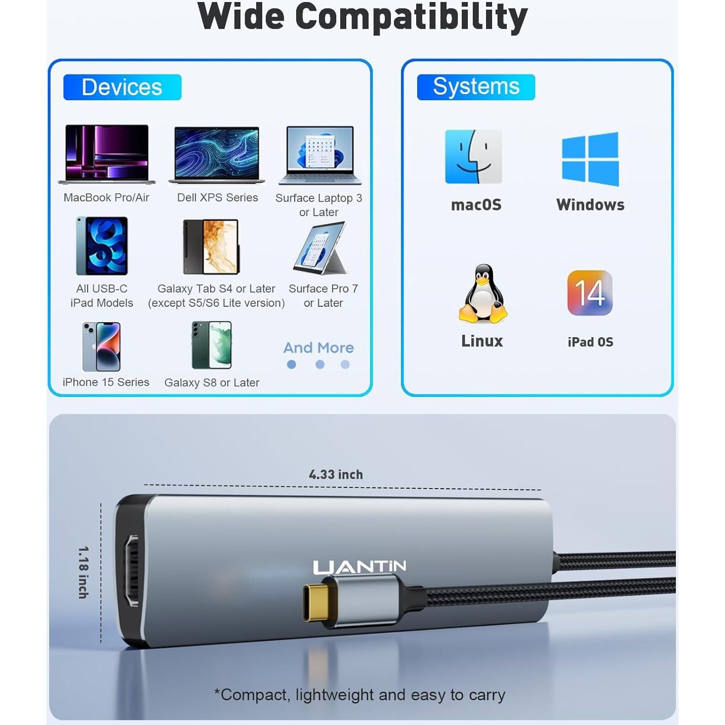 Adaptador Multiport USB C 7 en 1 UANTIN con HDMI 4K y 100W PD