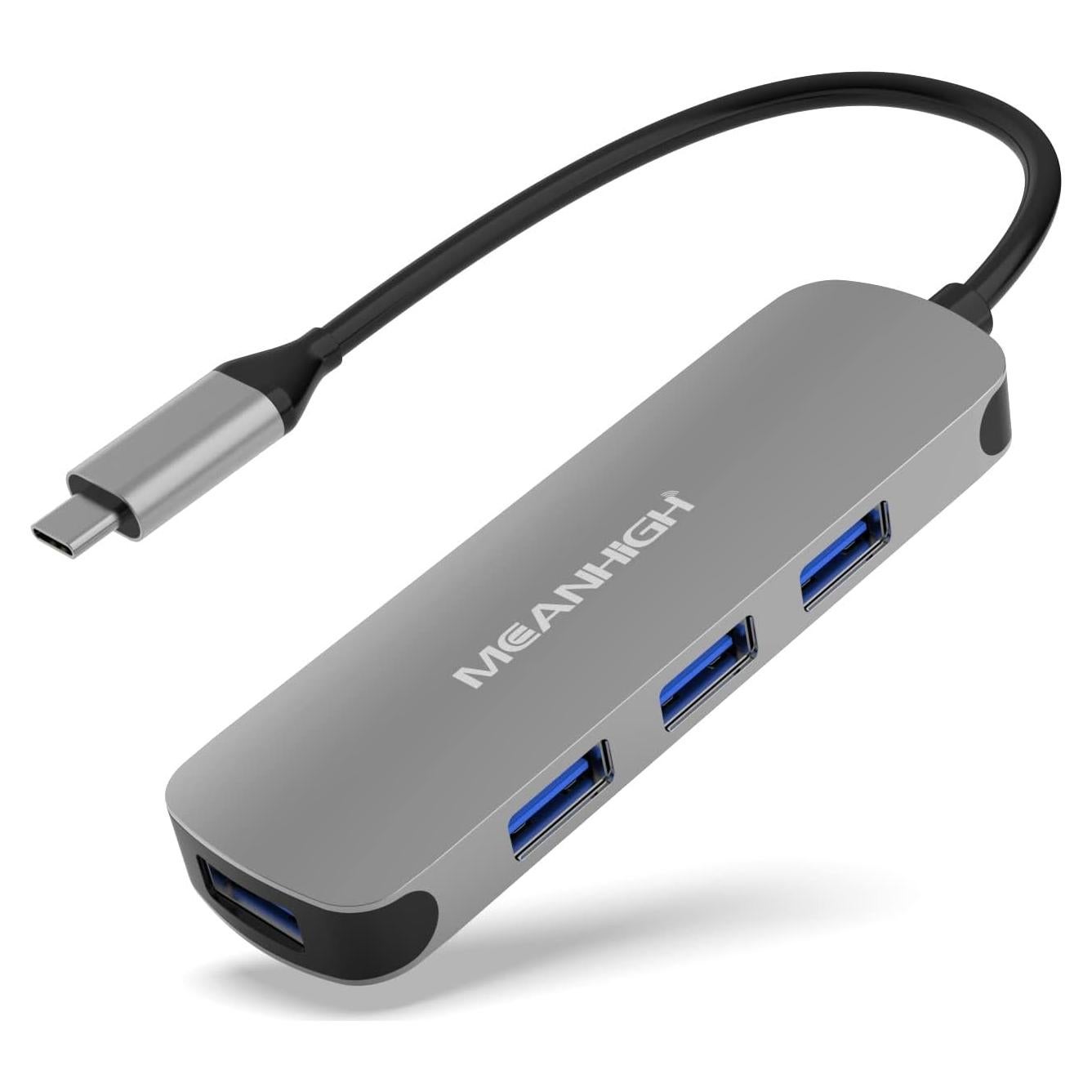 Hub USB C MEANHIGH 4 Puertos USB 3.0 para Laptop Gris
