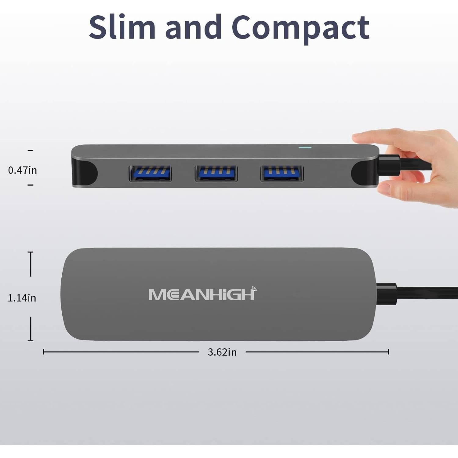 Hub USB C MEANHIGH 4 Puertos USB 3.0 para Laptop Gris