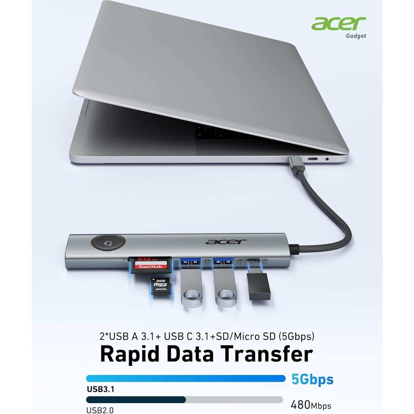 Adaptador USB C a HDMI Acer 7 en 1 4K 60Hz Gris