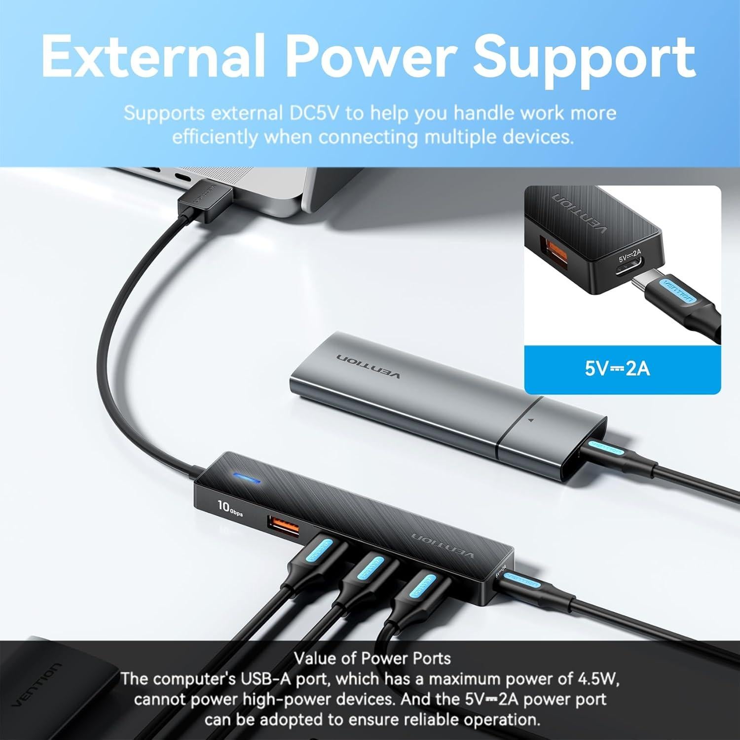 Hub USB 3.2 VENTION 4 Puertos 10Gbps Compacto