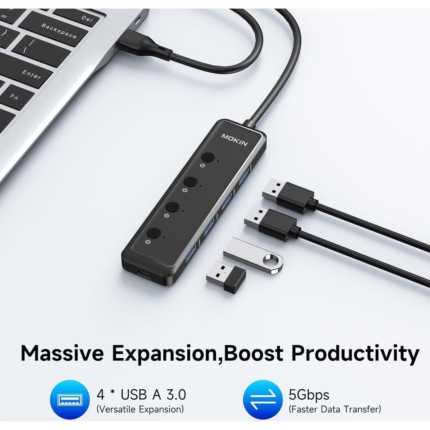 Hub USB 3.0 MOKiN 5 Puertos Ultra Delgado para Laptop