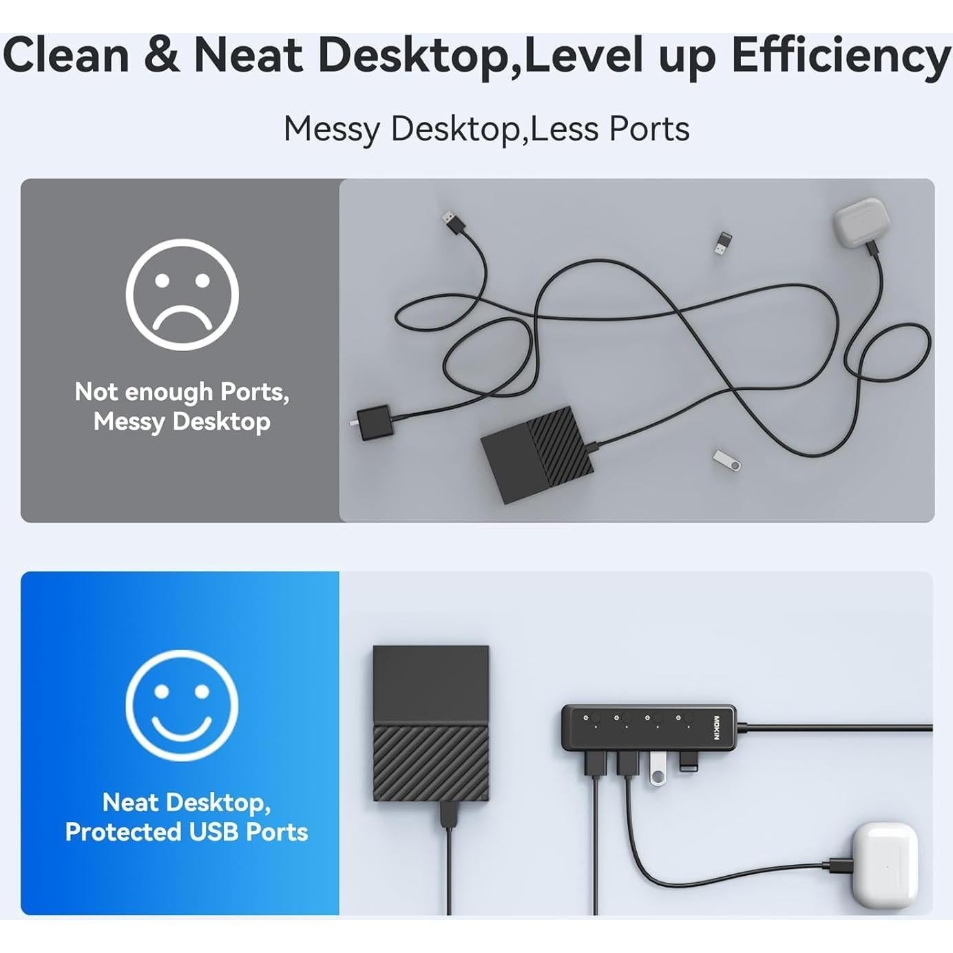 Hub USB 3.0 MOKiN 5 Puertos Ultra Delgado para Laptop