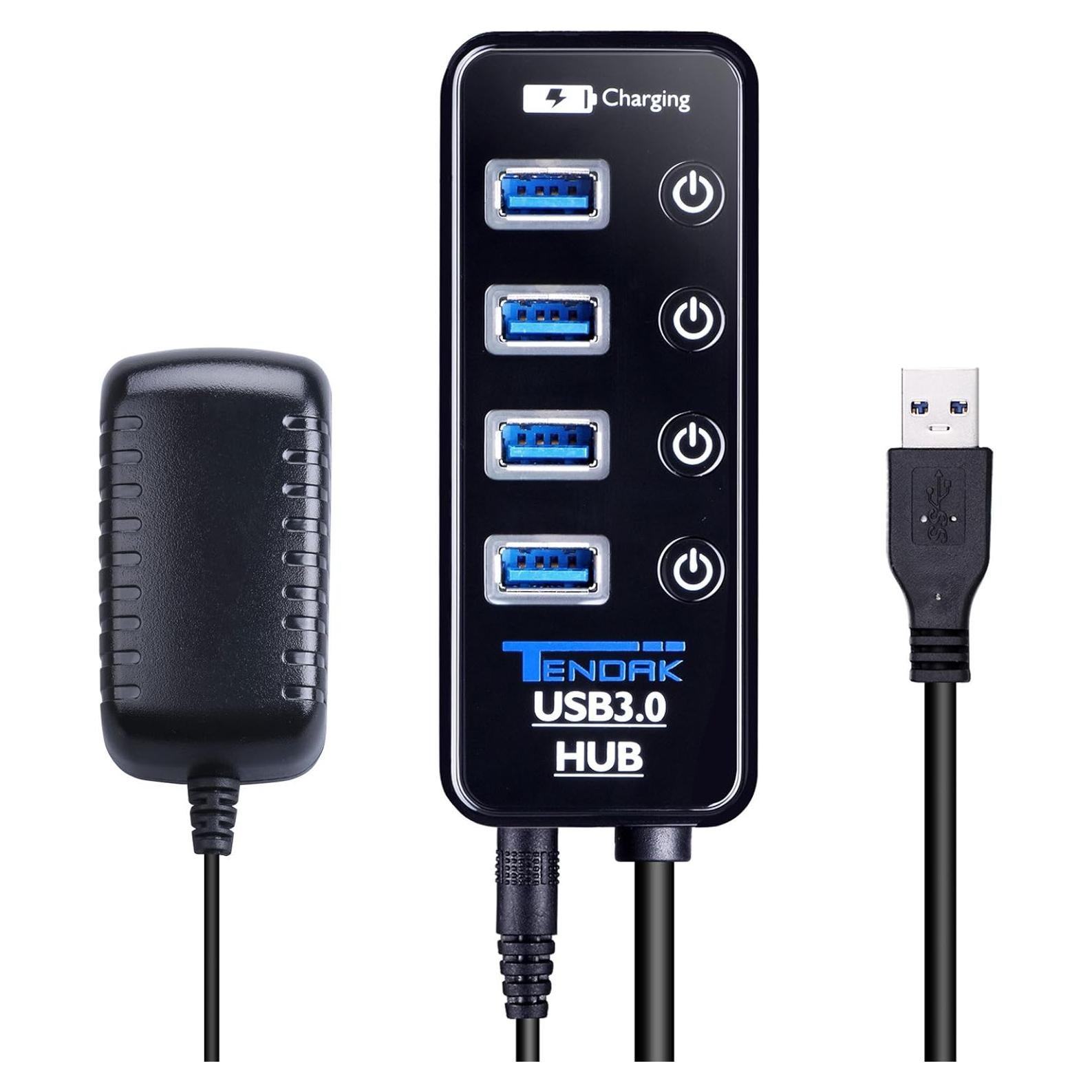 Hub USB 3.0 Tendak CP-029-BK con 4 puertos y carga