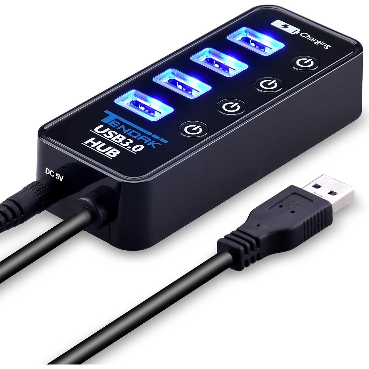 Hub USB 3.0 Tendak CP-029-BK con 4 puertos y carga