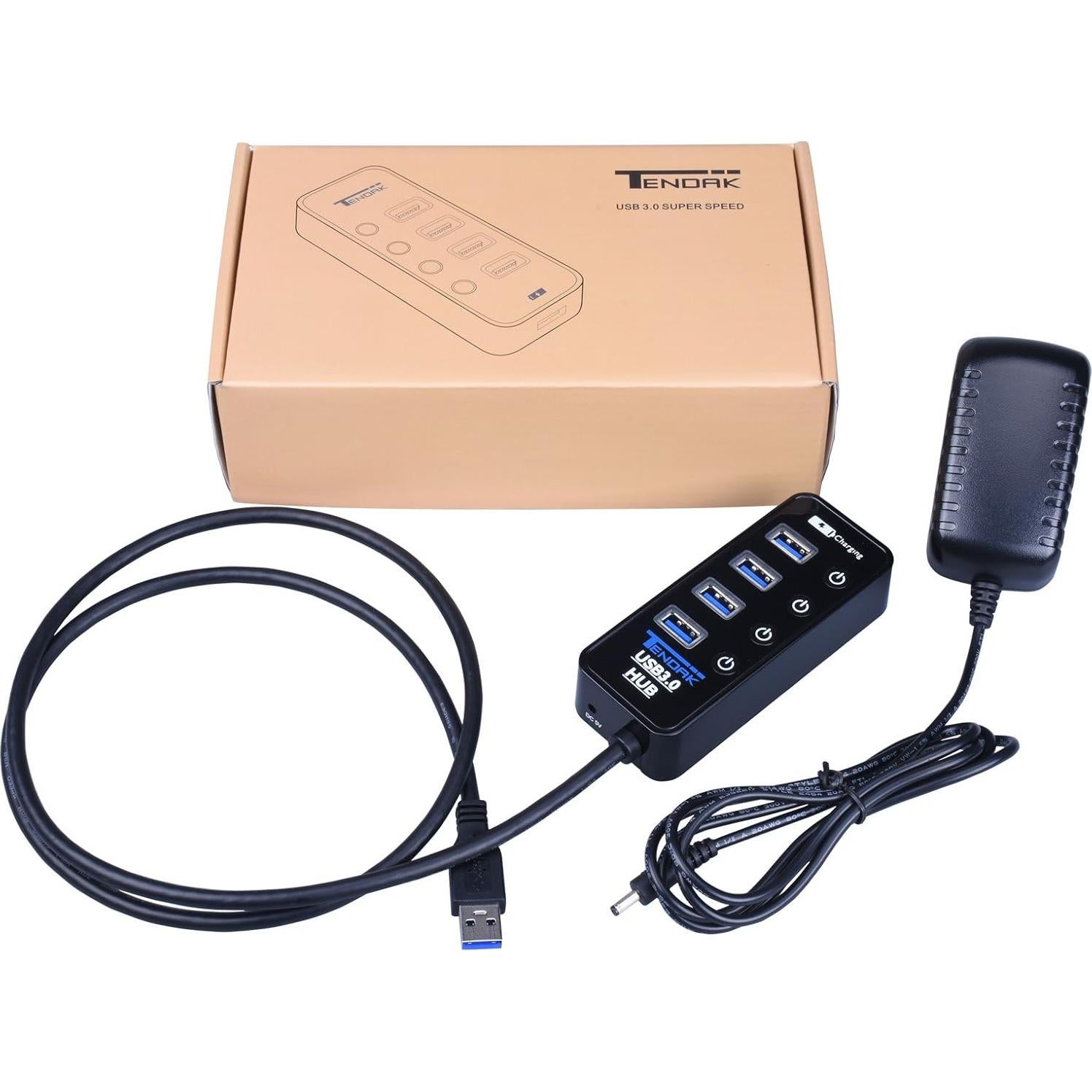 Hub USB 3.0 Tendak CP-029-BK con 4 puertos y carga