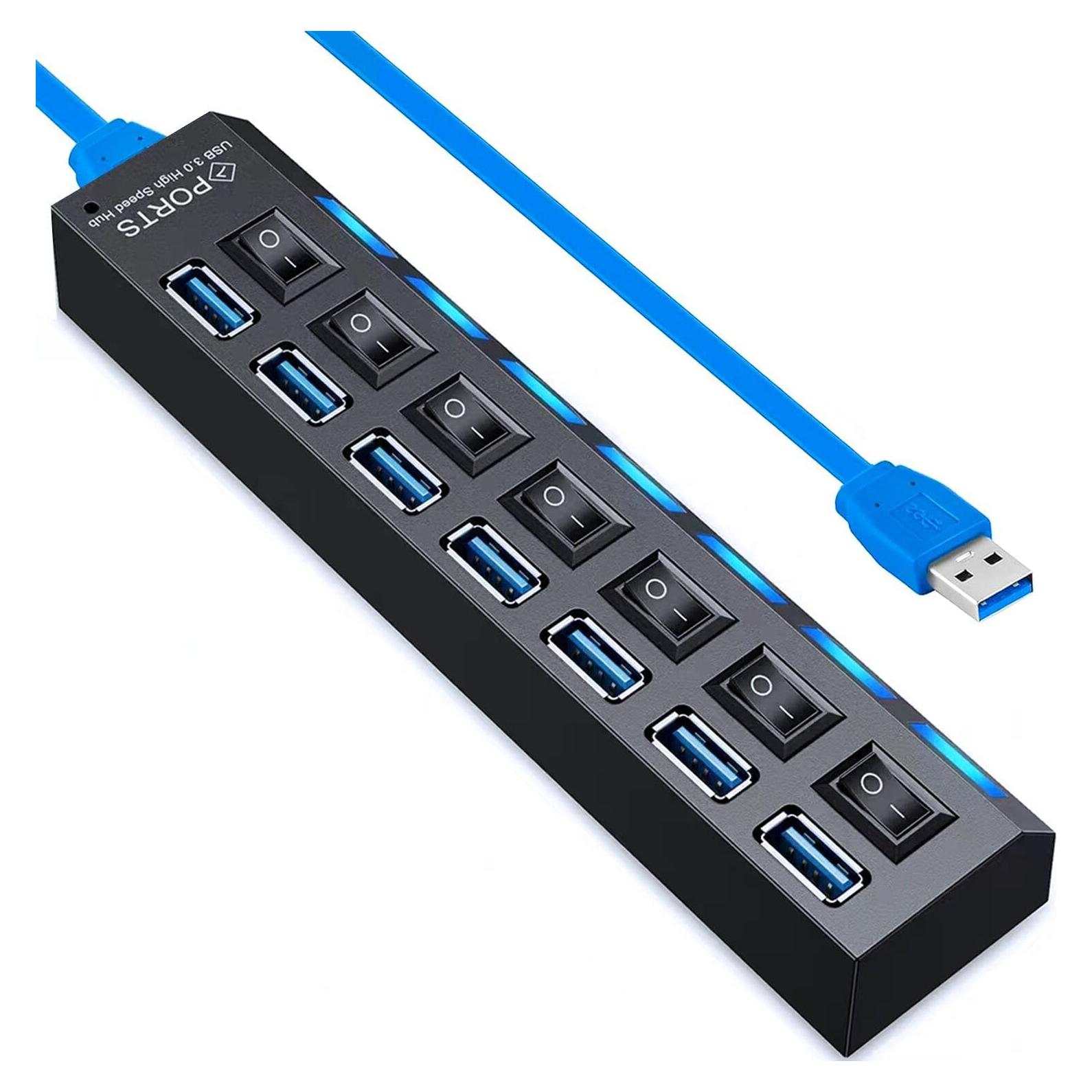 Hub USB 3.0 VIENON 7 Puertos con Interruptores LED Individuales