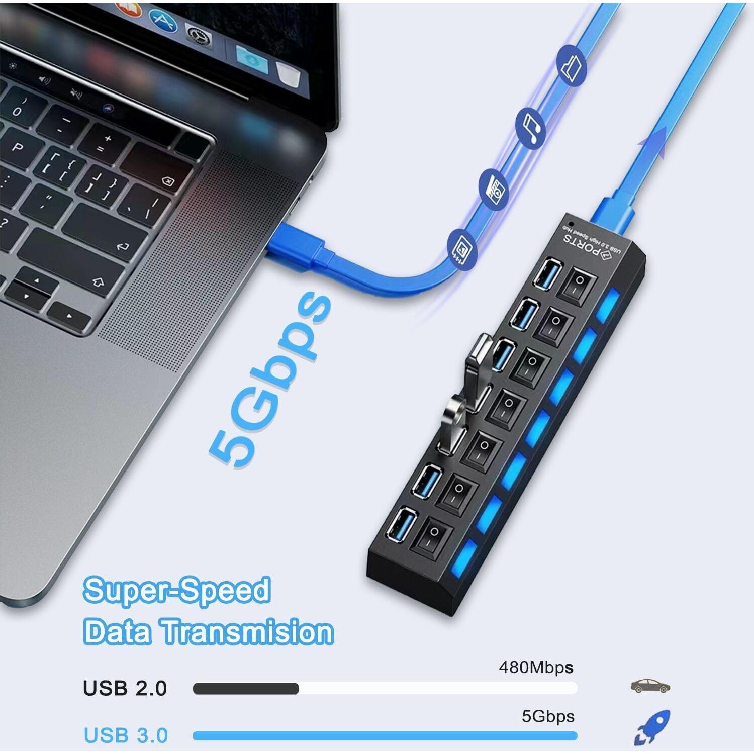 Hub USB 3.0 VIENON 7 Puertos con Interruptores LED Individuales