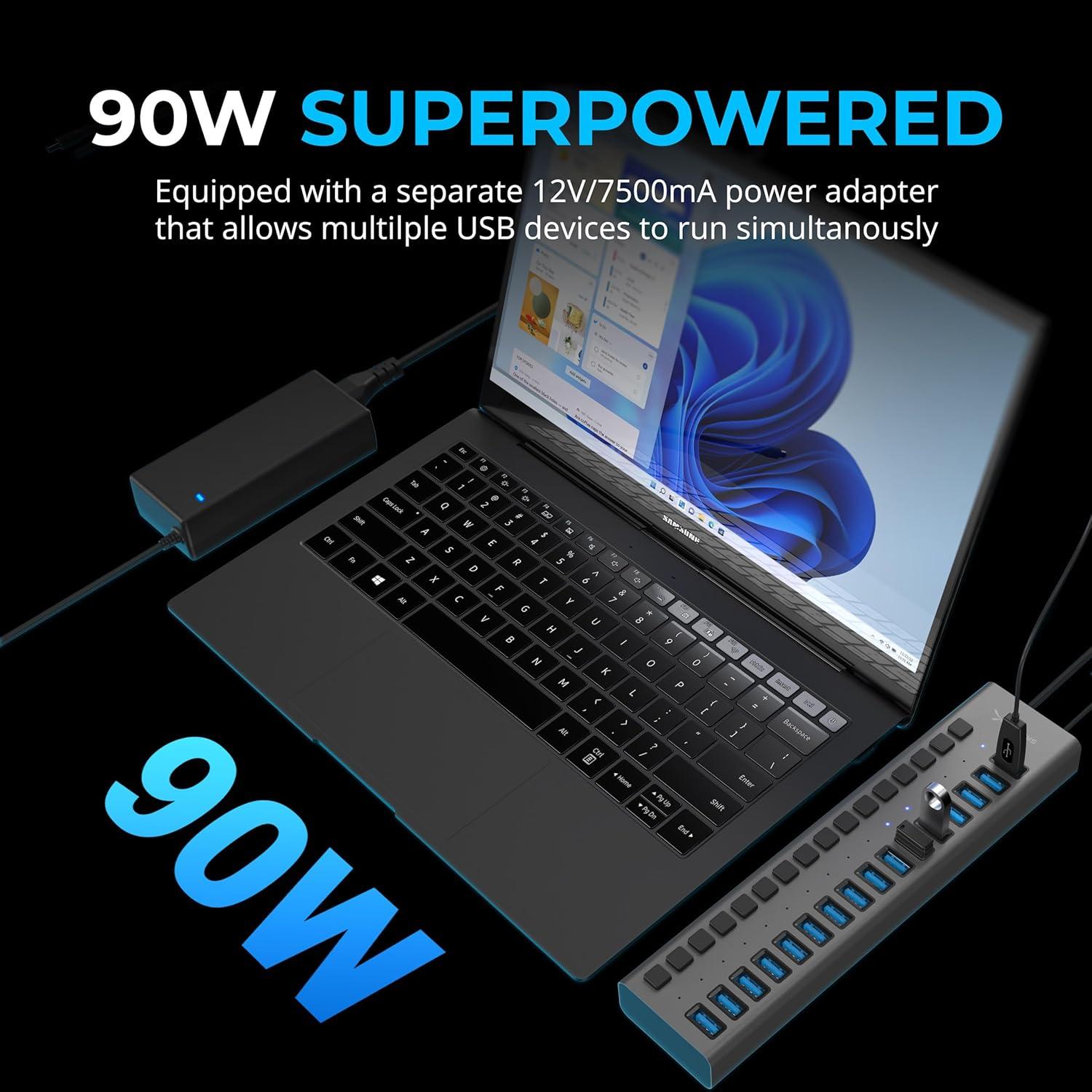 Hub USB 3.0 Sabrent 16 Puertos con Cargador 90W HB-PU16