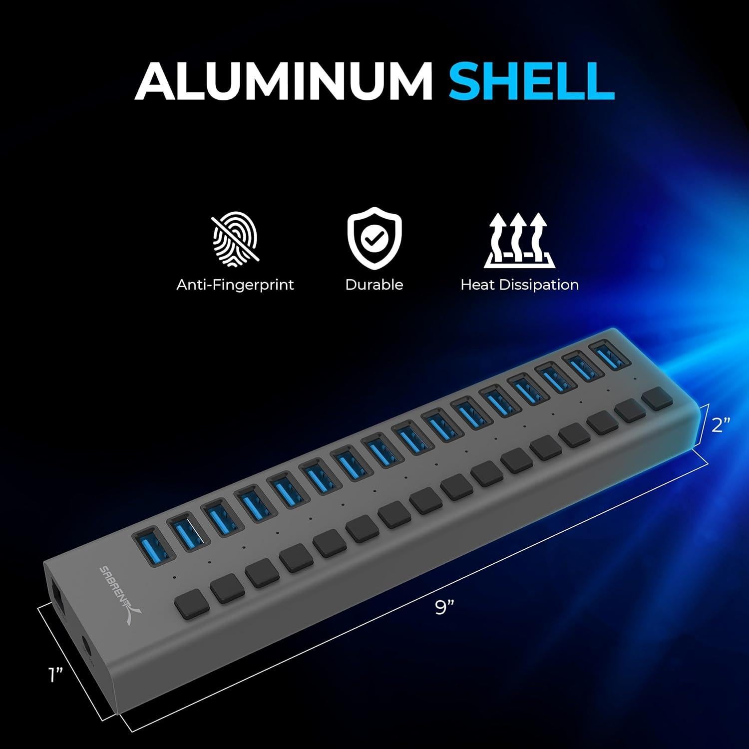 Hub USB 3.0 Sabrent 16 Puertos con Cargador 90W HB-PU16