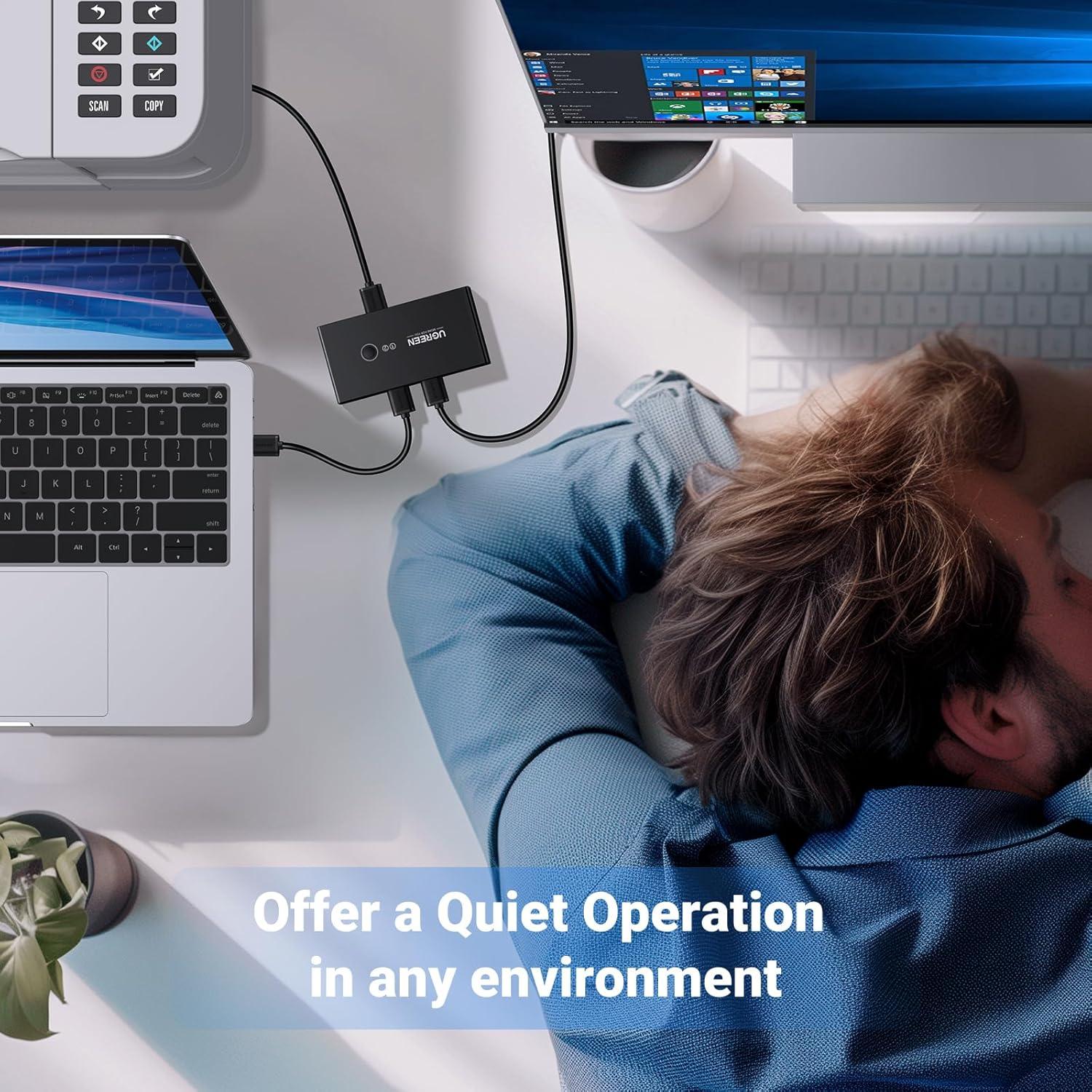 UGREEN Interruptor USB 2.0 4 Puertos para 2 Computadoras