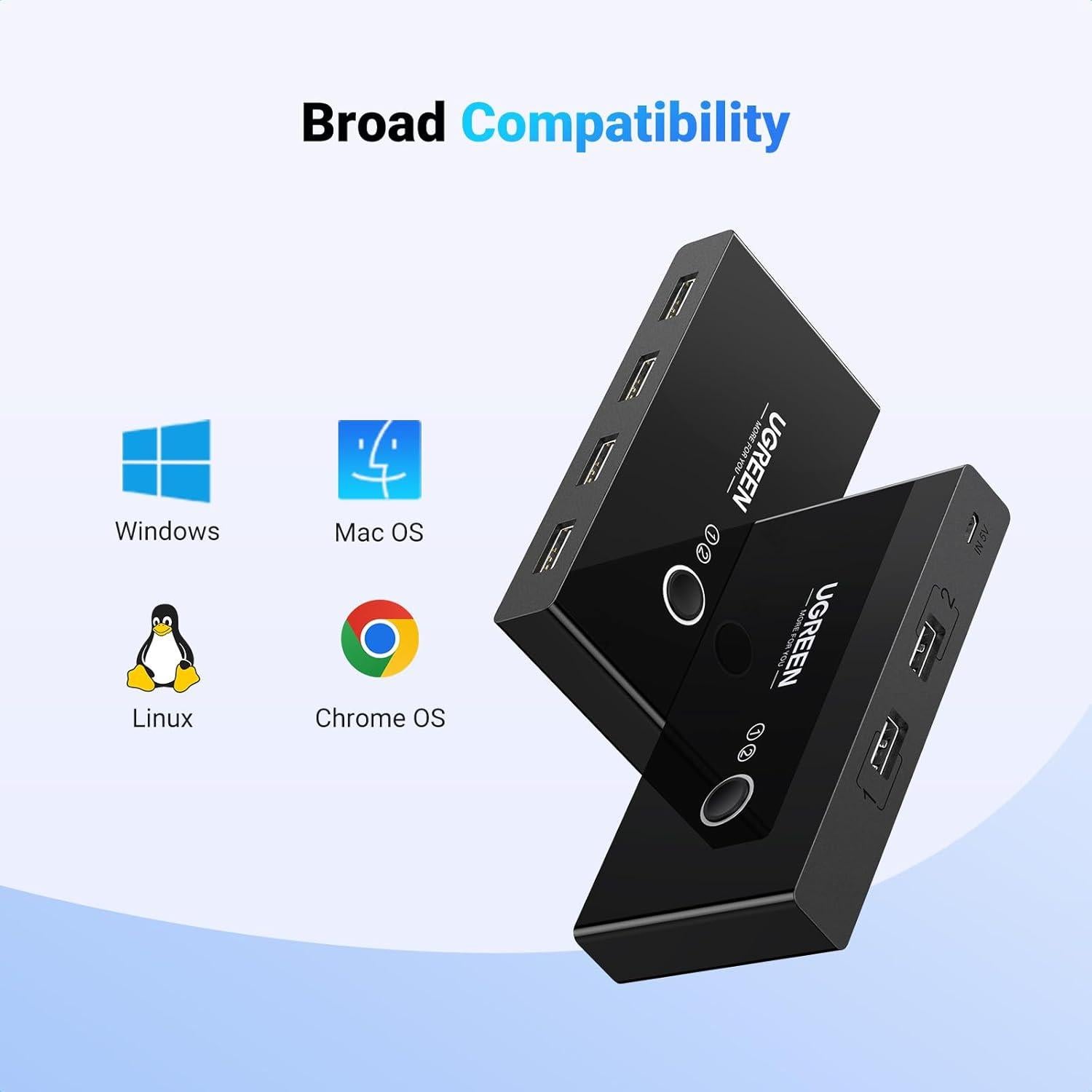 UGREEN Interruptor USB 2.0 4 Puertos para 2 Computadoras