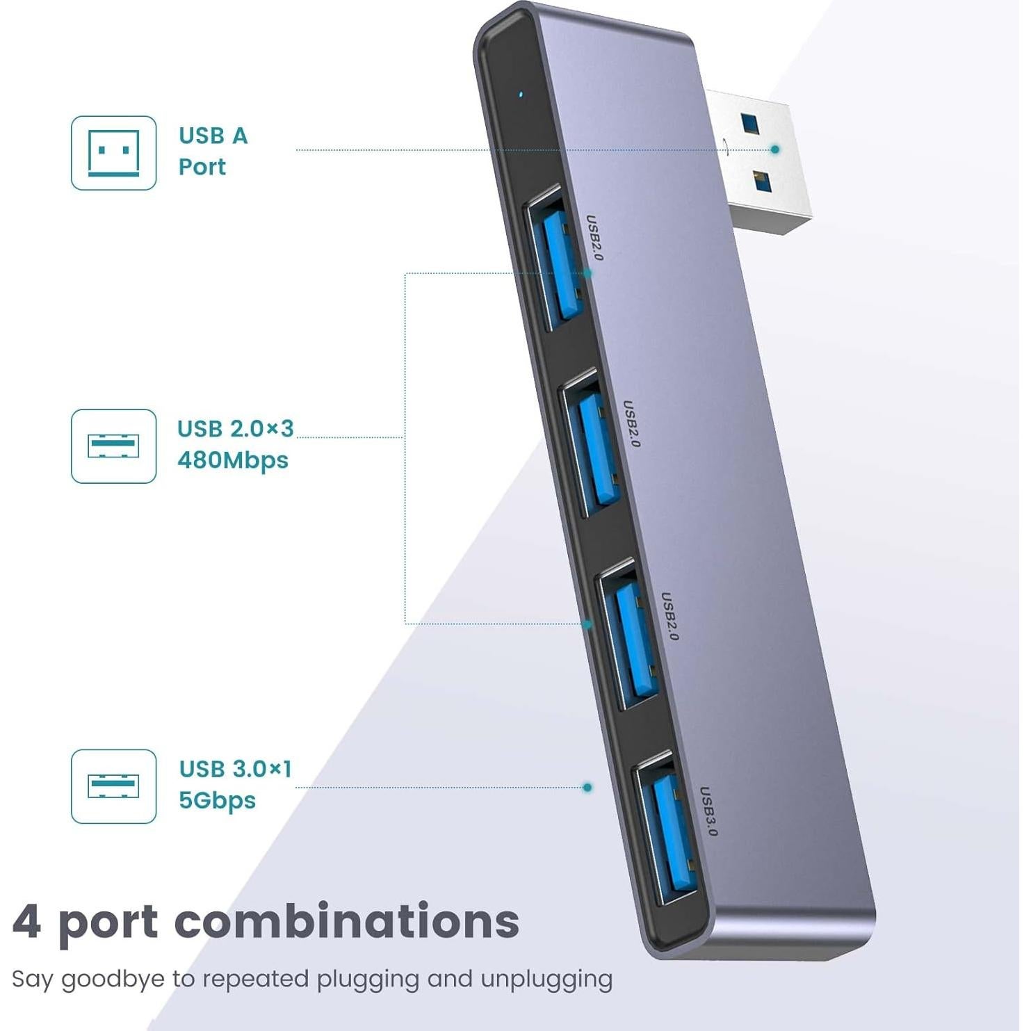 Hub USB Fidioto 4 Puertos 1x3.0 y 3x2.0 para Laptop