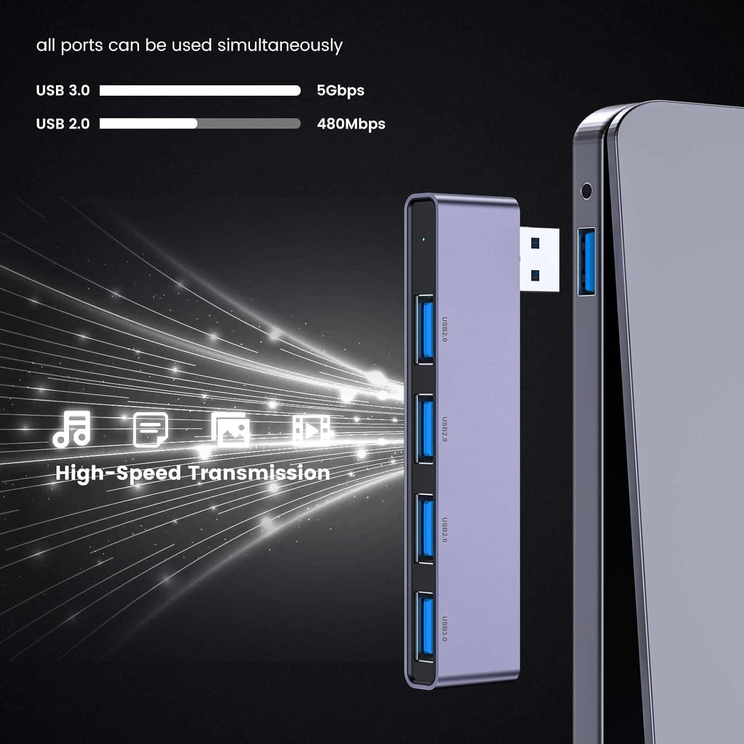 Hub USB Fidioto 4 Puertos 1x3.0 y 3x2.0 para Laptop