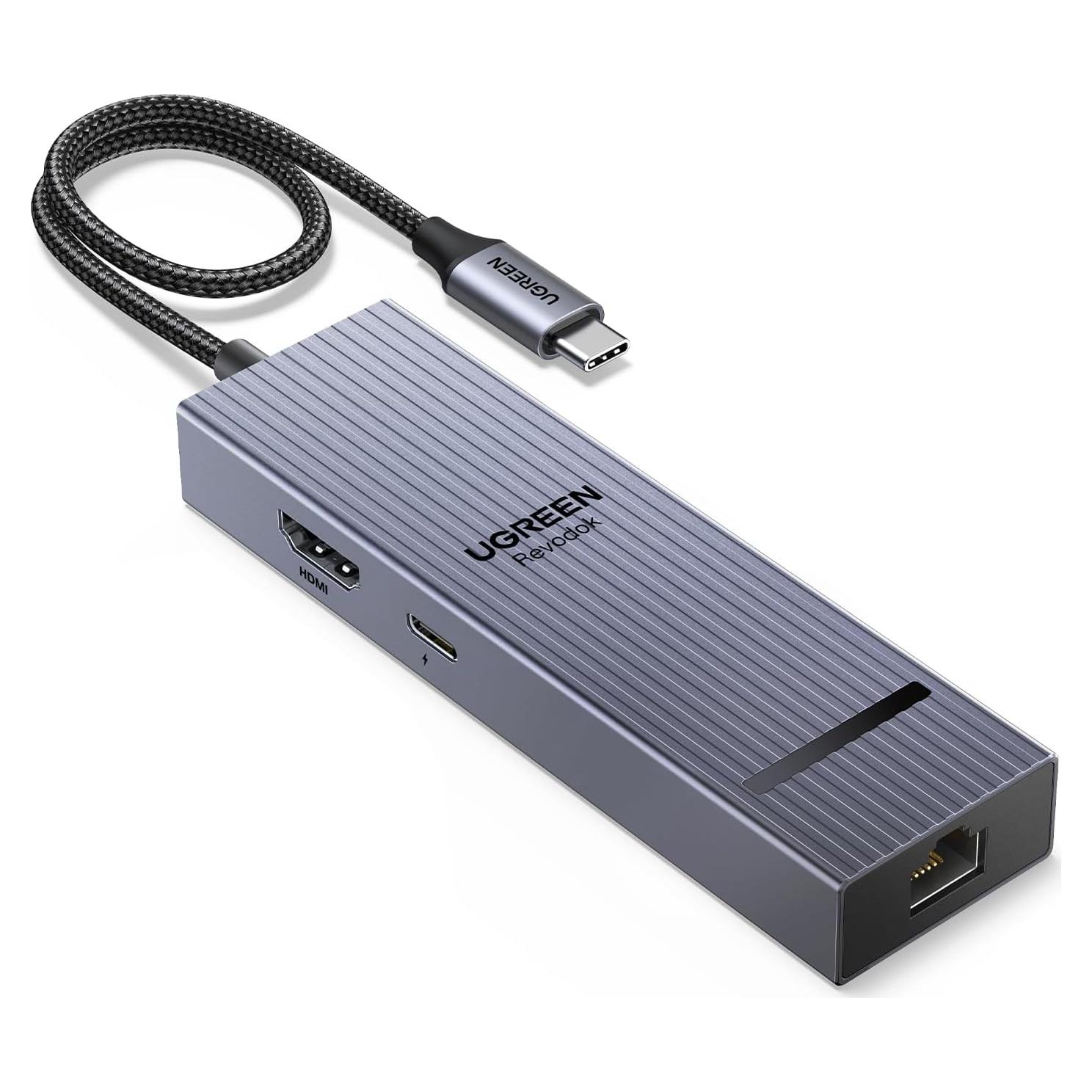 UGREEN Hub USB-C 6 en 1 con HDMI 4K, Ethernet Gigabit y Carga PD 100W