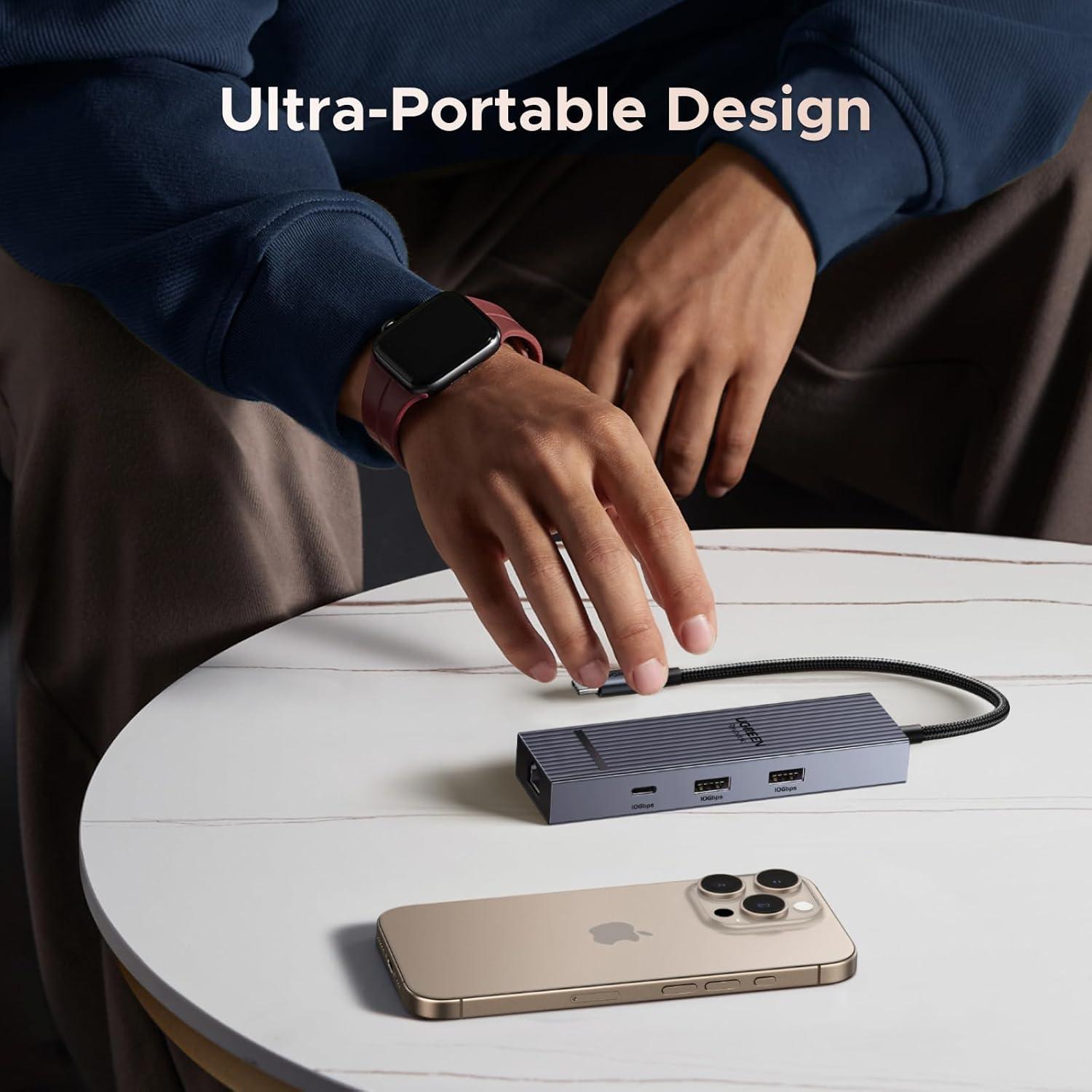 UGREEN Hub USB-C 6 en 1 con HDMI 4K, Ethernet Gigabit y Carga PD 100W