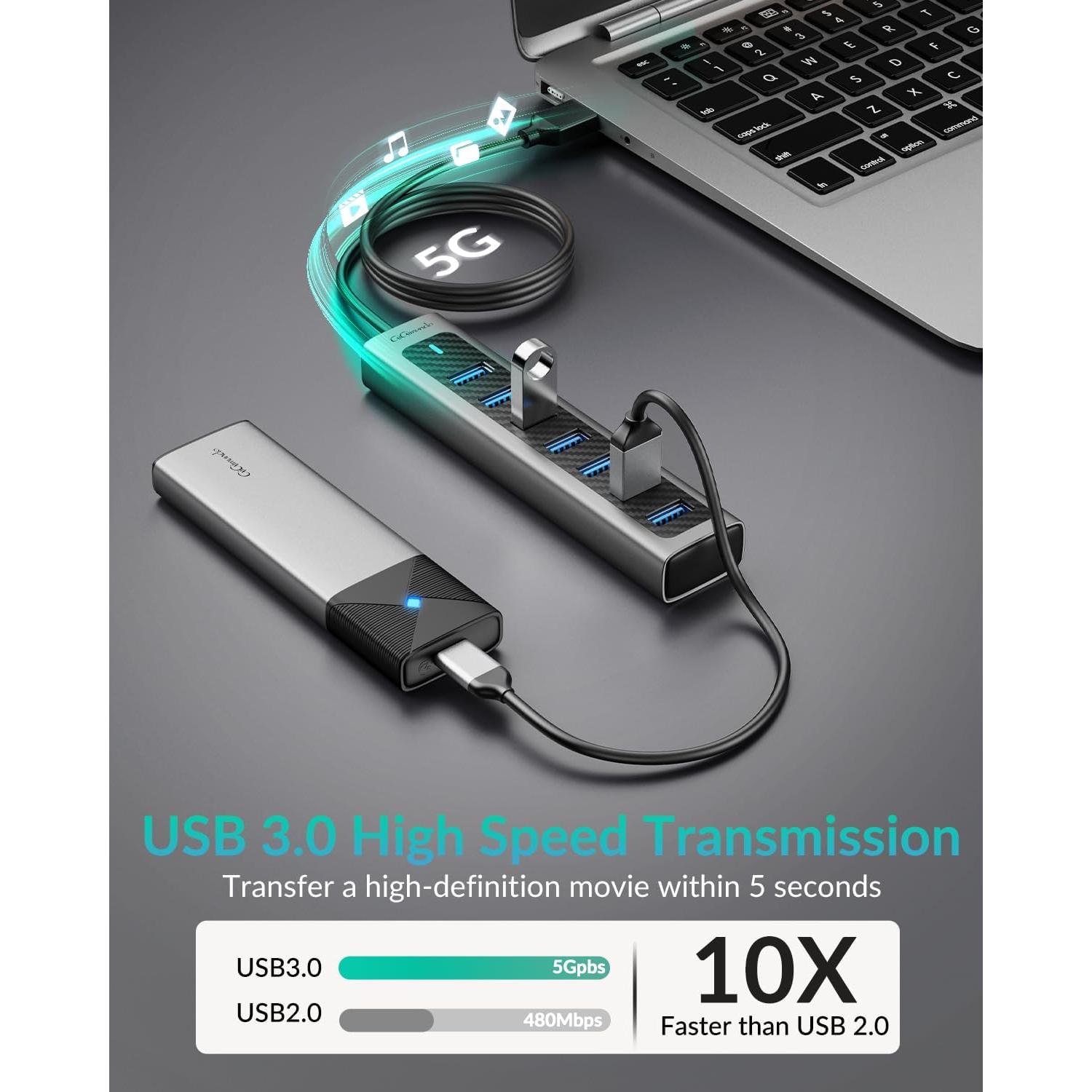 Hub USB 3.0 GiGimundo GM7U 7 Puertos 1 Metro Negro Gris