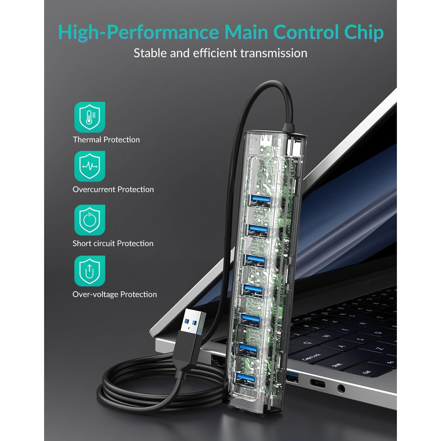 Hub USB 3.0 GiGimundo GM7U 7 Puertos 1 Metro Negro Gris